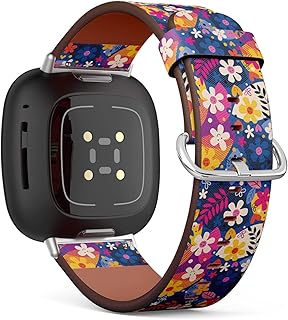 CJBROES Replacement Leather Watch Band, Compatible with Fitbit Versa 3 and Fitbit Sense of Wristband Bracelet Accessory - Flowers