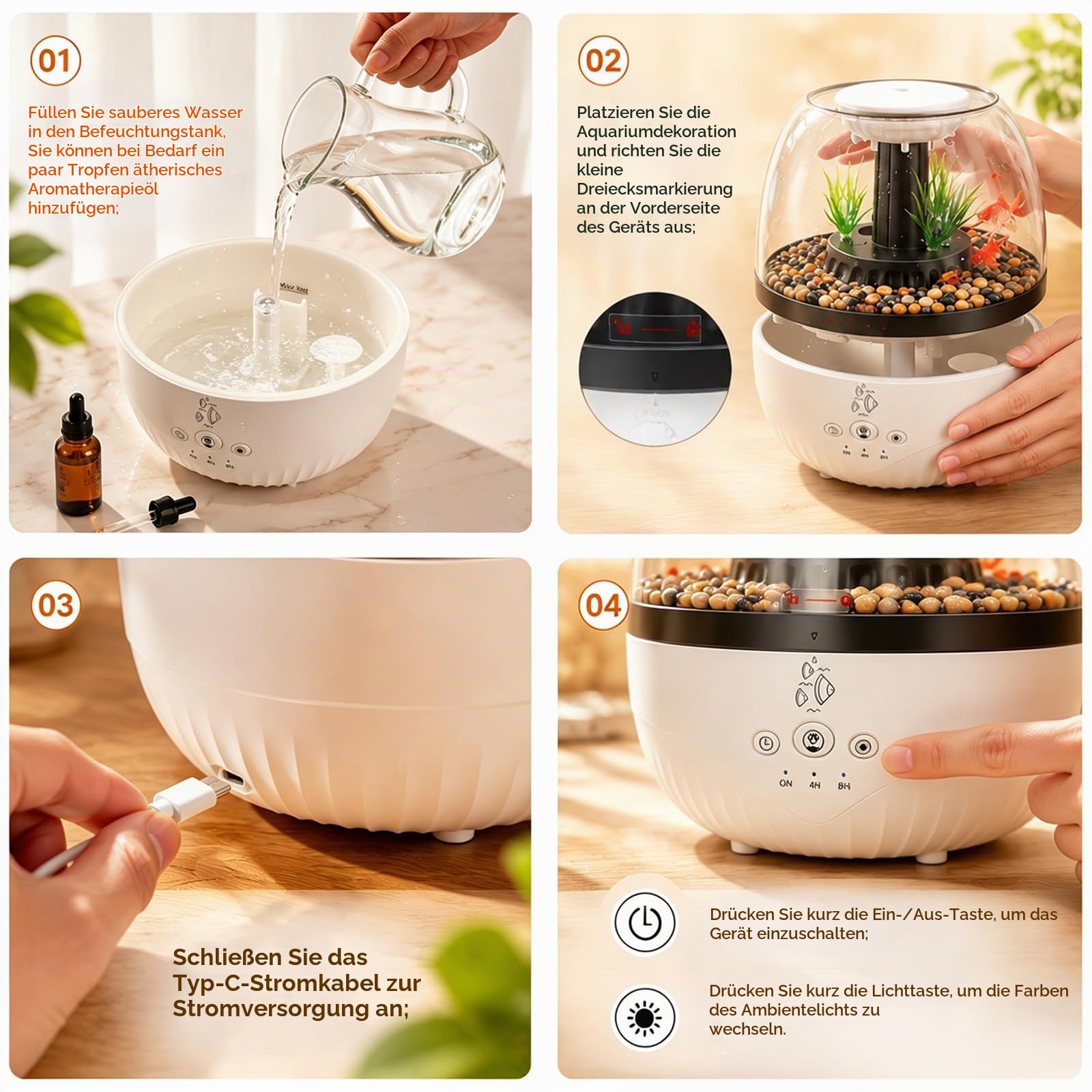 3 in 1 Regentropfen Luftbefeuchter, 350ML Aromatherapie Diffuser mit Mikrolandschaften, 7 Farben LED, 2 Timer Einstellung, Aroma Diffuser für Ätherische Öle für Zuhause Büro Schlafzimmer