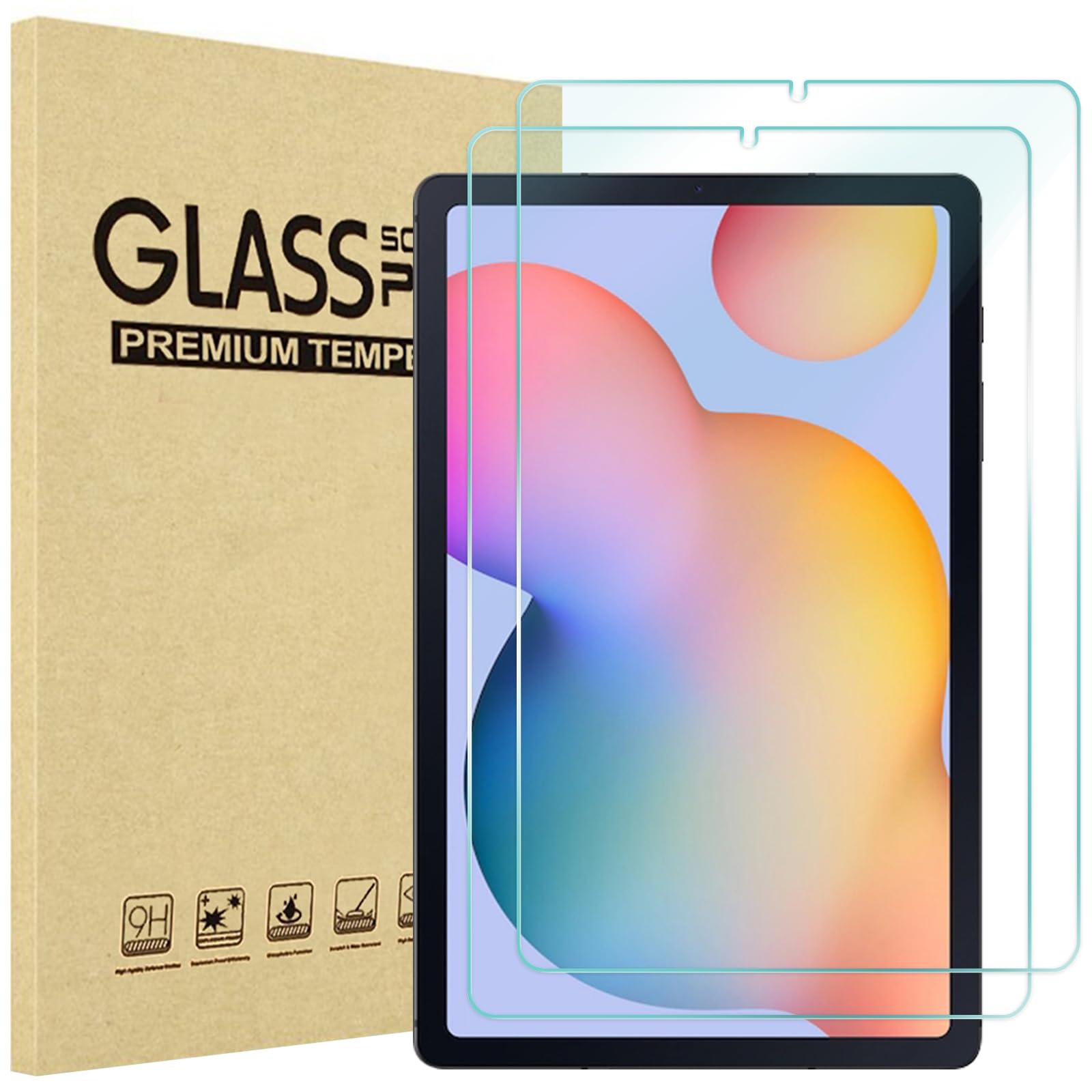 ProCase 2 Pack Screen Protector for Samsung Galaxy Tab S6 Lite 10.4 Inch 2022/2020, HD Clear 9H Hardness Tempered Glass Screen Film Guard for Galaxy Tab S6 Lite 10.4" SM-P610/P615/P613/P619