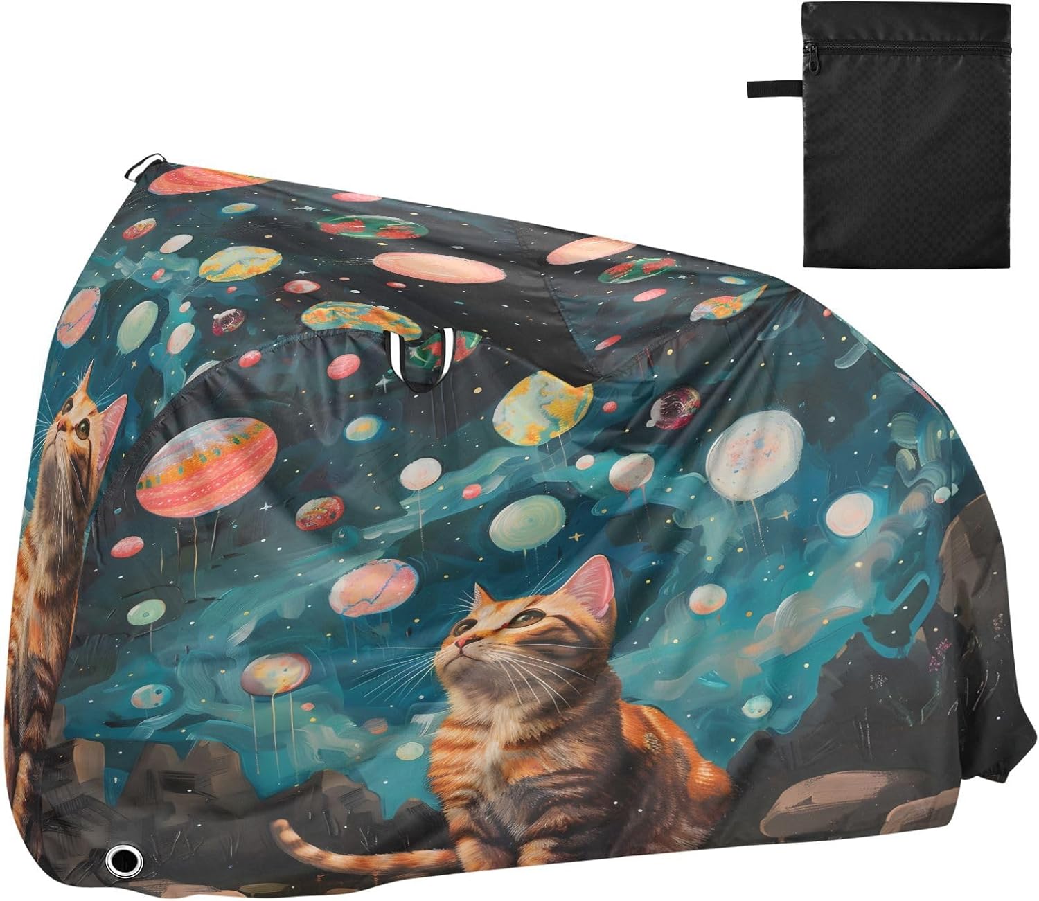 ALAZA Cat Kitten Starry Sky Bike Cover Waterproof Outdoor Ebike Bicycle Covers Tarp Protection for 1/2 Bikes, Sun UV Dust Wind Proof