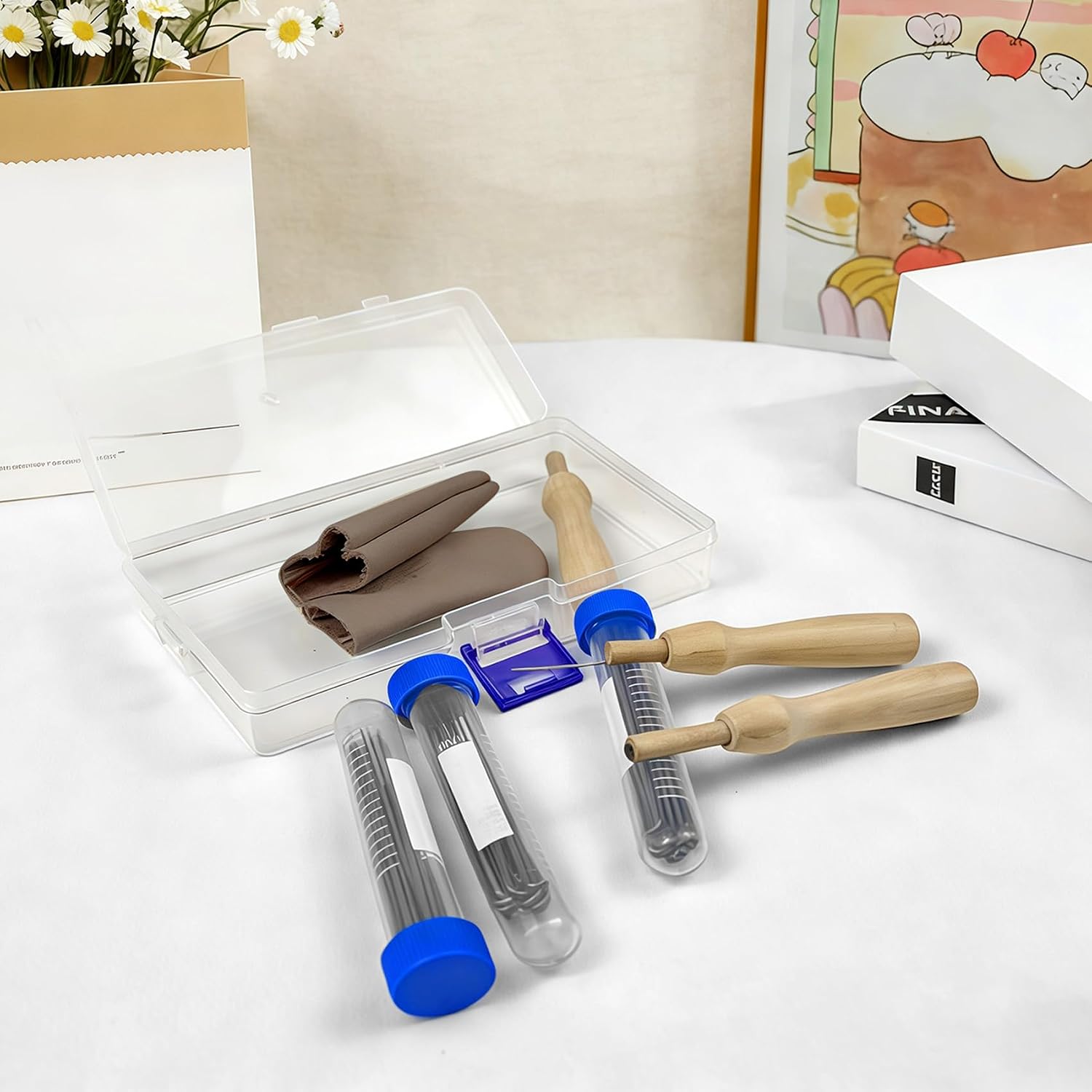 Needle Felting Kit - 60pcs Wool Felting Supplies with 3 Sizes Felting Needles 3 Wooden Handles & Fingercots Needle Felting Tools for Beginner Adults Professional DIY Felting Crafts