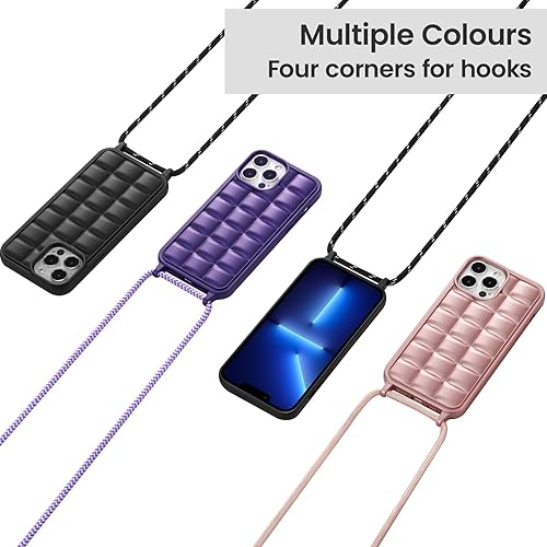 Miniatura 6 de ZCDAYE Funda para iPhone 13 Pro Max con correa, funda de silicona suave con cordón cruzado para teléfono, correa de hombro ajustable para el cuello