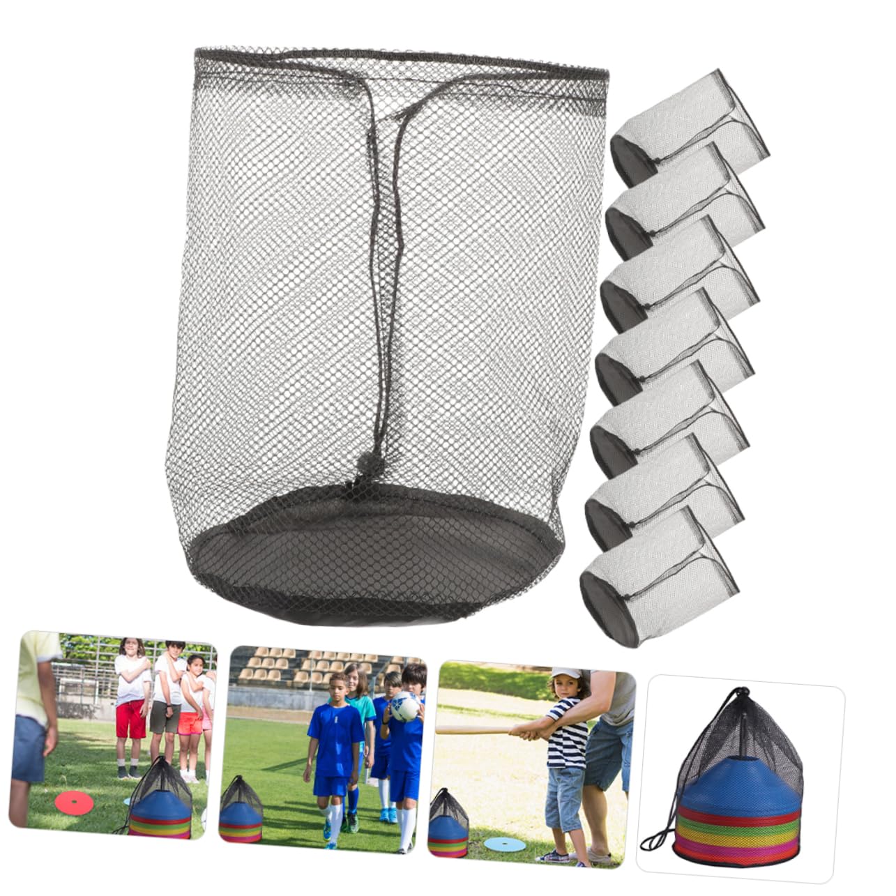 Mipcase 3 Ensembles Rangement Filet Pour Cônes De Sport Lot Ajustable Pour Stockage Équipements Entraînement Extérieur 8 Pièces * 3
