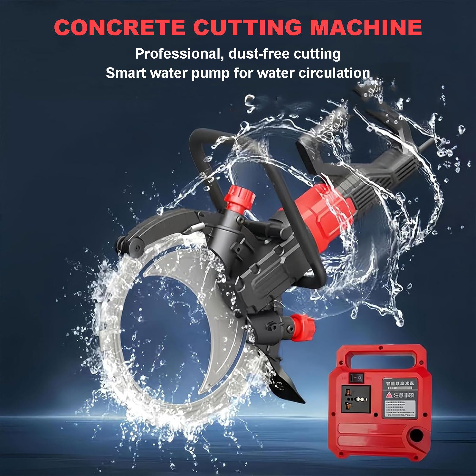 Sierra Eléctrica para Hormigón con 2 Hojas, Sierra Toroidal para Cortar Hormigón, Suministro de Agua, Profundidad de Corte de 30 cm (12"), Sierra de Anillo para Ranurar Ladrillos. 9980W