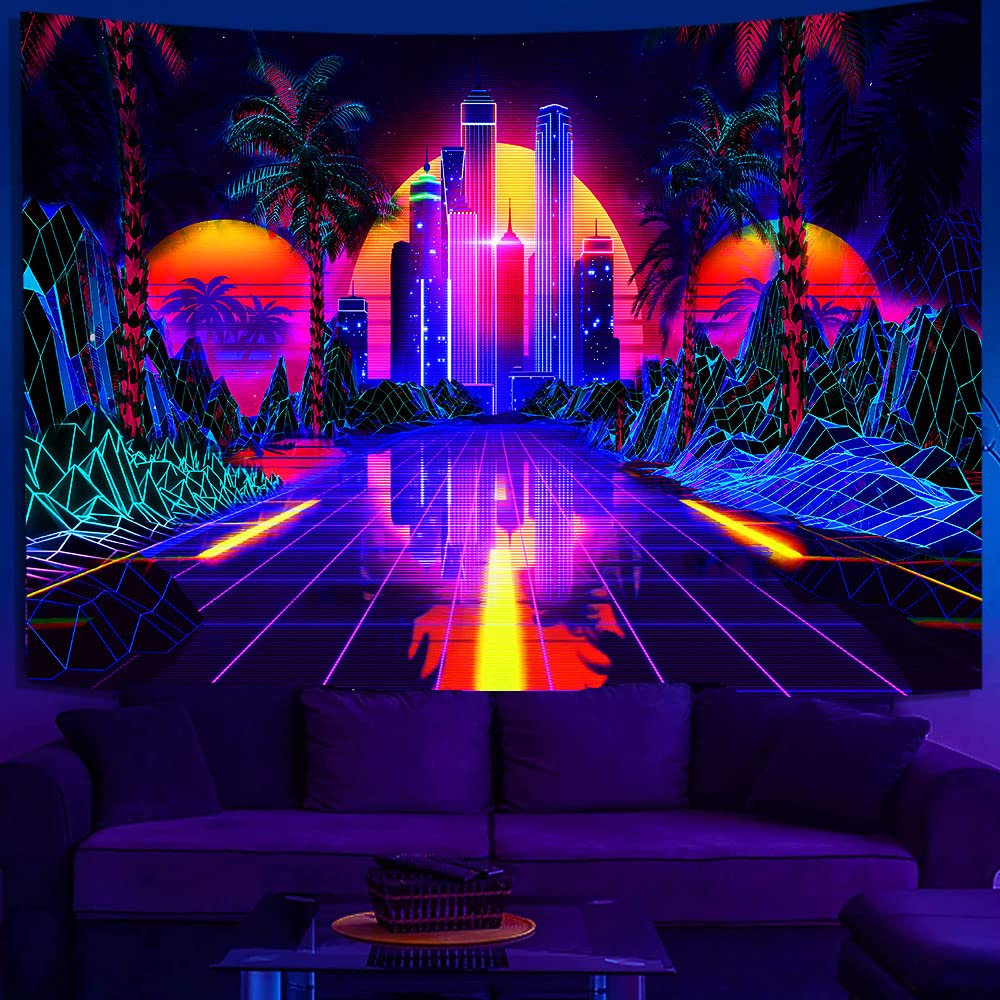 【希少】Java Dreams ネオンLEDライト壁掛け　レア　レトロ Amazon.com: TPMDFC Punk City Tapestry, Blacklight UV Reactive