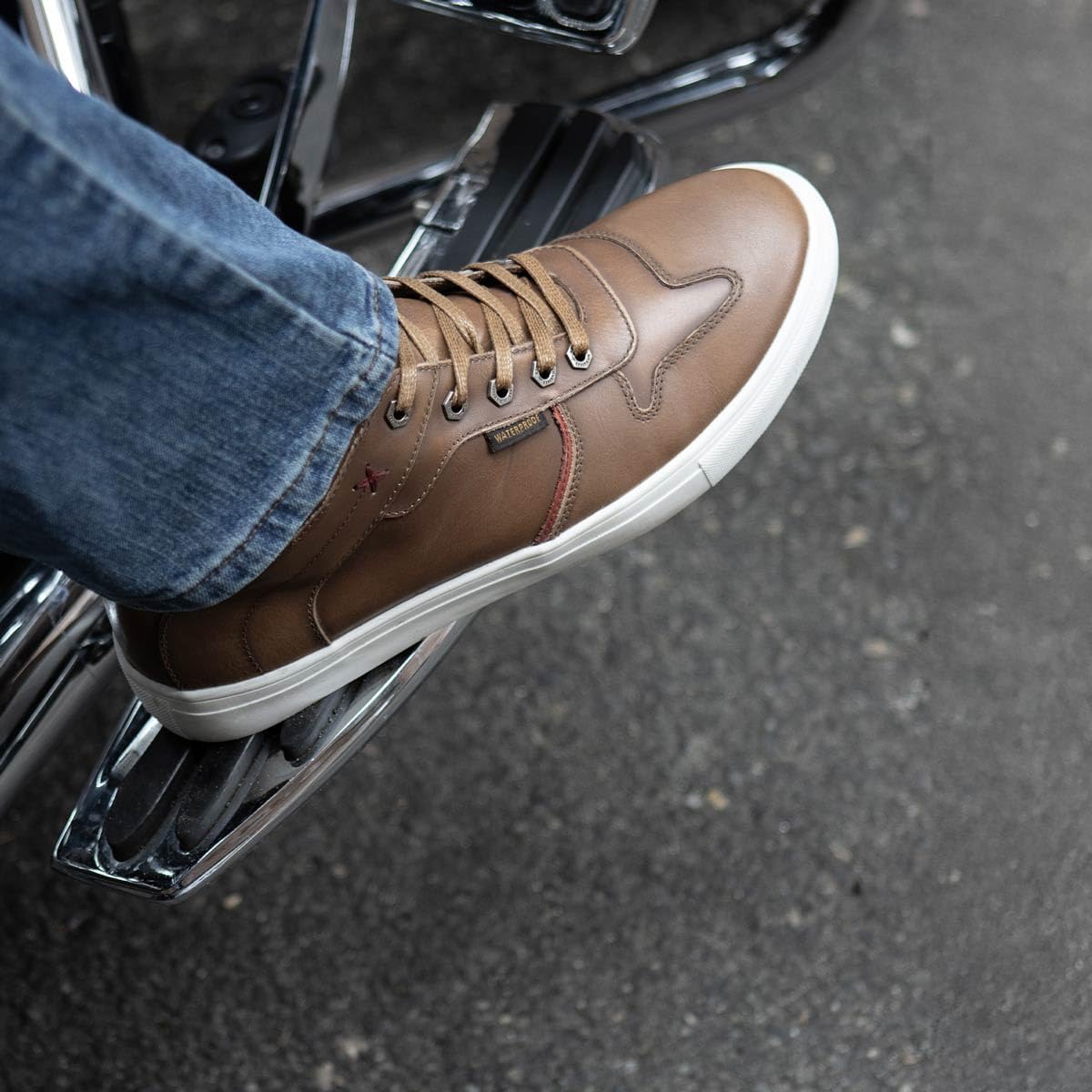 Milwaukee Leather MBM9154 Men's Cognac Leather High-Top Reinforced Street Riding Waterproof Shoes w/Ankle Support