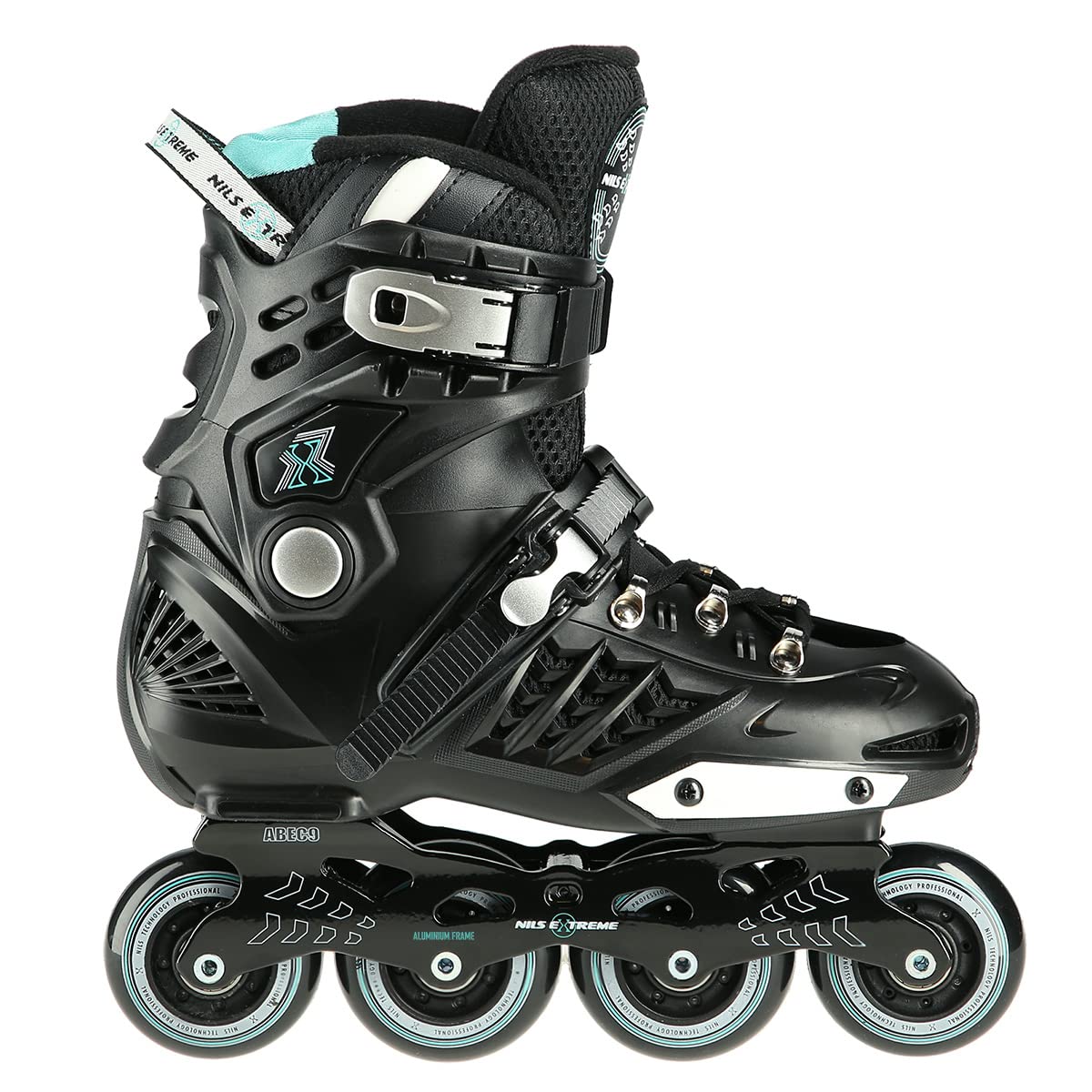 Nils Extreme Pattini in linea per uomo e donna, pattini in linea ABEC9, cuscinetti a sfera per adulti, ruote da 85 A, pattini in linea bianco e nero, NA20001