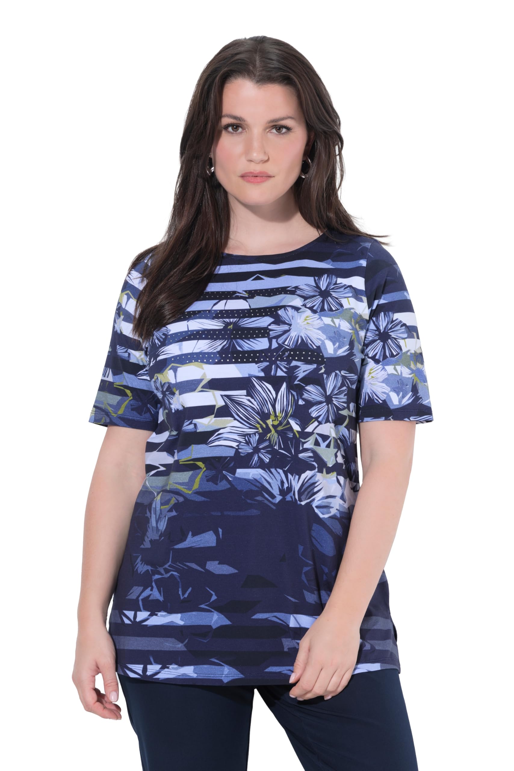 Ulla Popken Damen große Größen Übergrößen Plus Size T-Shirt, U-Boot-Ausschnitt, Halbarm, Pima Cotton 848041