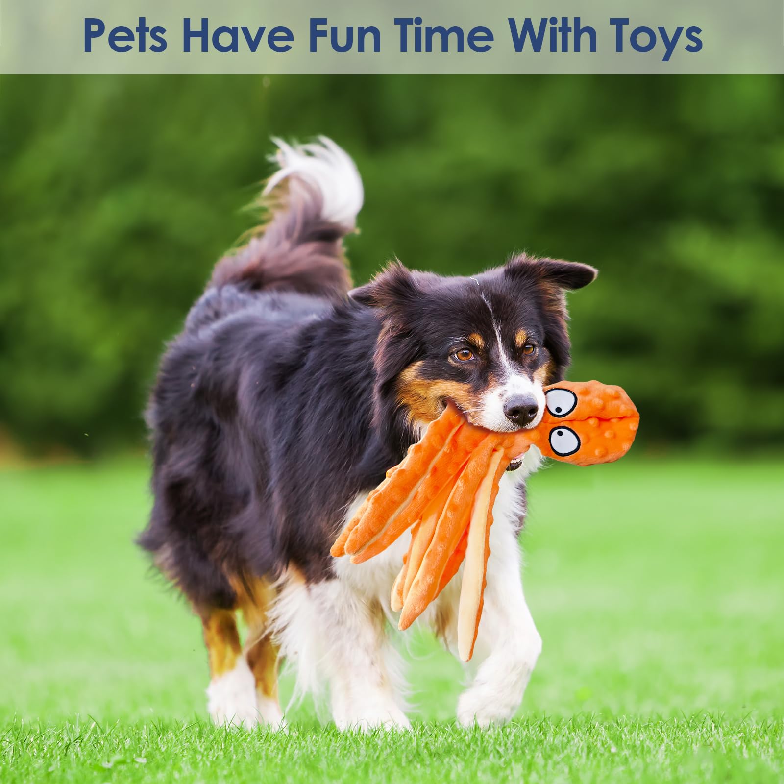 Paquete de 4 juguetes chirriantes para perros, juguetes de peluche de pulpo para masticadores agresivos, sin relleno, juguetes de peluche arrugados para dentición de cachorros, interactivos