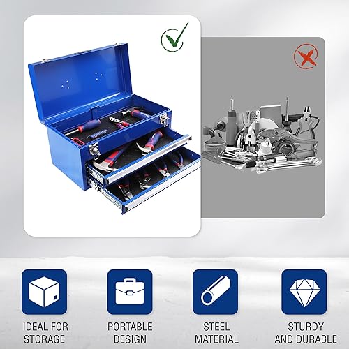 Miniatura 7 de WORKPRO Caja de herramientas con cajones, 18 pulgadas con 2 cajones y 1 almacenamiento superior, caja de herramientas portátil con pestillo de metal