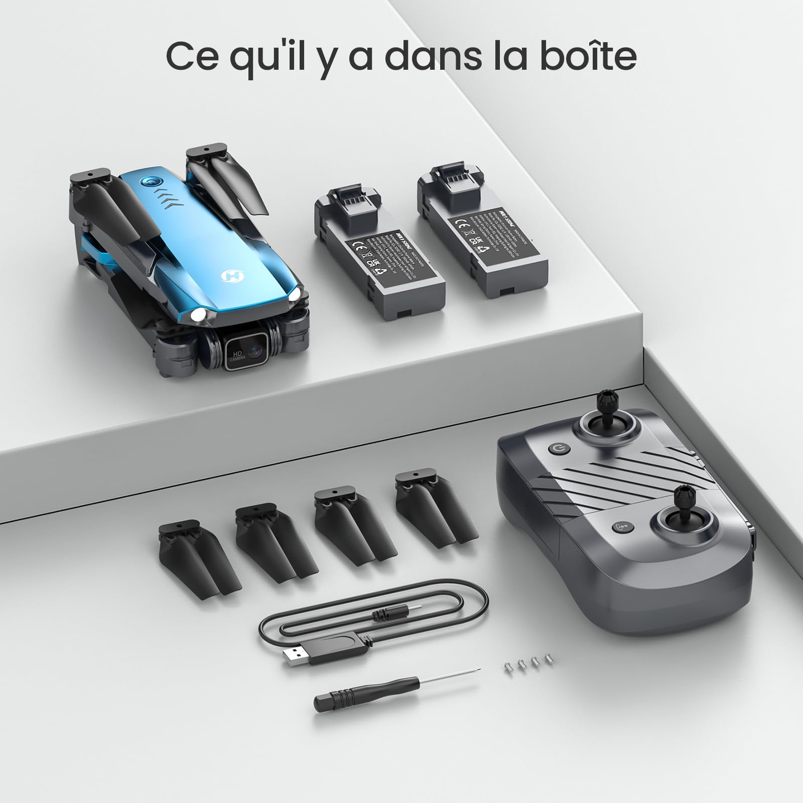 Holy Stone HS290 Dron Plegable con Cámara HD 1080P para Principiantes, Cuadricóptero RC con Flujo óptico, Control por app, Tap Fly, 3 Modos de Velocidad, 2 Baterías, Regalo para Niños y Niñas, Azul