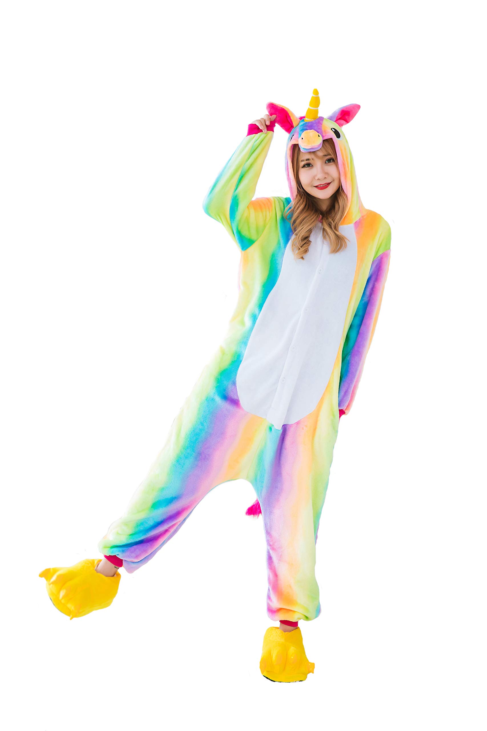 Ensemble de Pyjama Licorne Grenouillère Animaux Siamois Romper Pajamas Kigurumi Onesie Cosplay Animal Combinaison Costume Vêtement de Nuit en Flanelles Soirée Carvanal Halloween Noël Déguisement