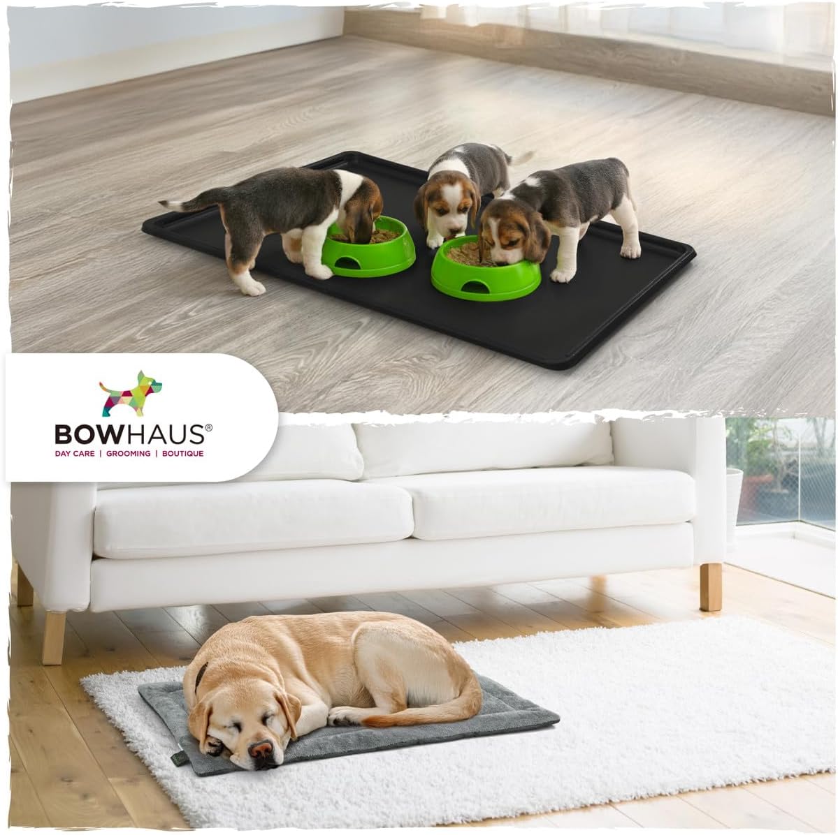 BOWHAUS Machine-Washable Dog Bed Pad & Tray for 48-Inch Kennel, Non-Slip Flat Cozy Sleeping Mat & Easy-Clean Plastic Replacement Crate Pan, Comfortable & Durable for Dogs, Rabbits, Cats, Various Pets