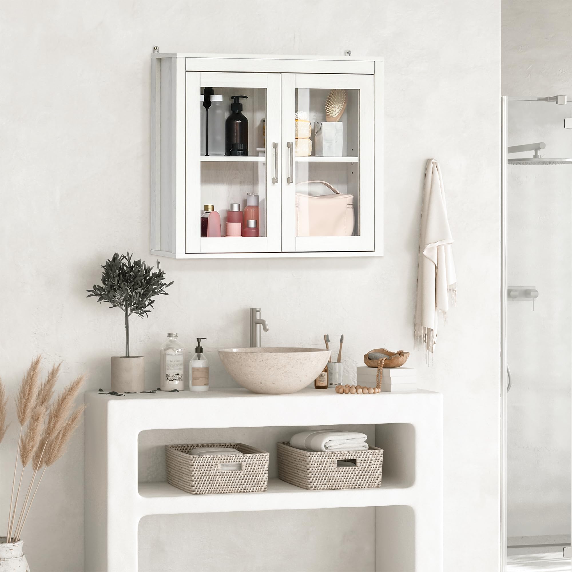 kleankin Armoire Murale de Bain, 2 Portes, 60x19.5x54 cm, Blanche