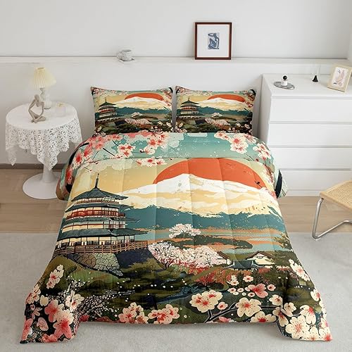 Miniatura 33 de Erosebridal Juego de edredón tamaño individual samurái de estilo japonés para niños y adultos, juego de ropa de cama de calavera roja y negra,