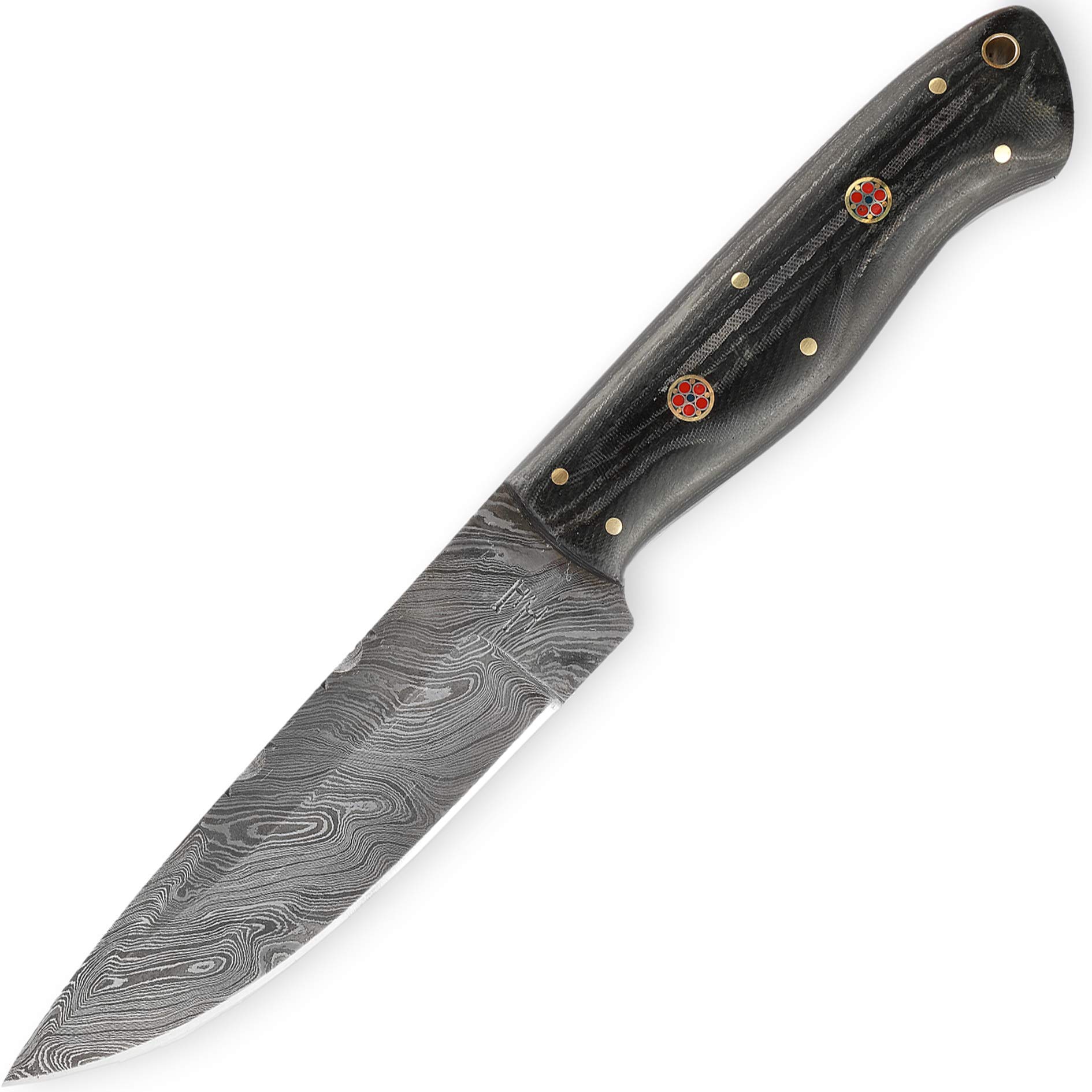 Hobby Hut HH-412 Damaskusmesser, handgefertigt, 25,4 cm, Bushcraft, Jagdmesser, Micarta-Griff | Lederscheide | Full Tang, feste Klinge | Rasierklinge, Damaststahl
