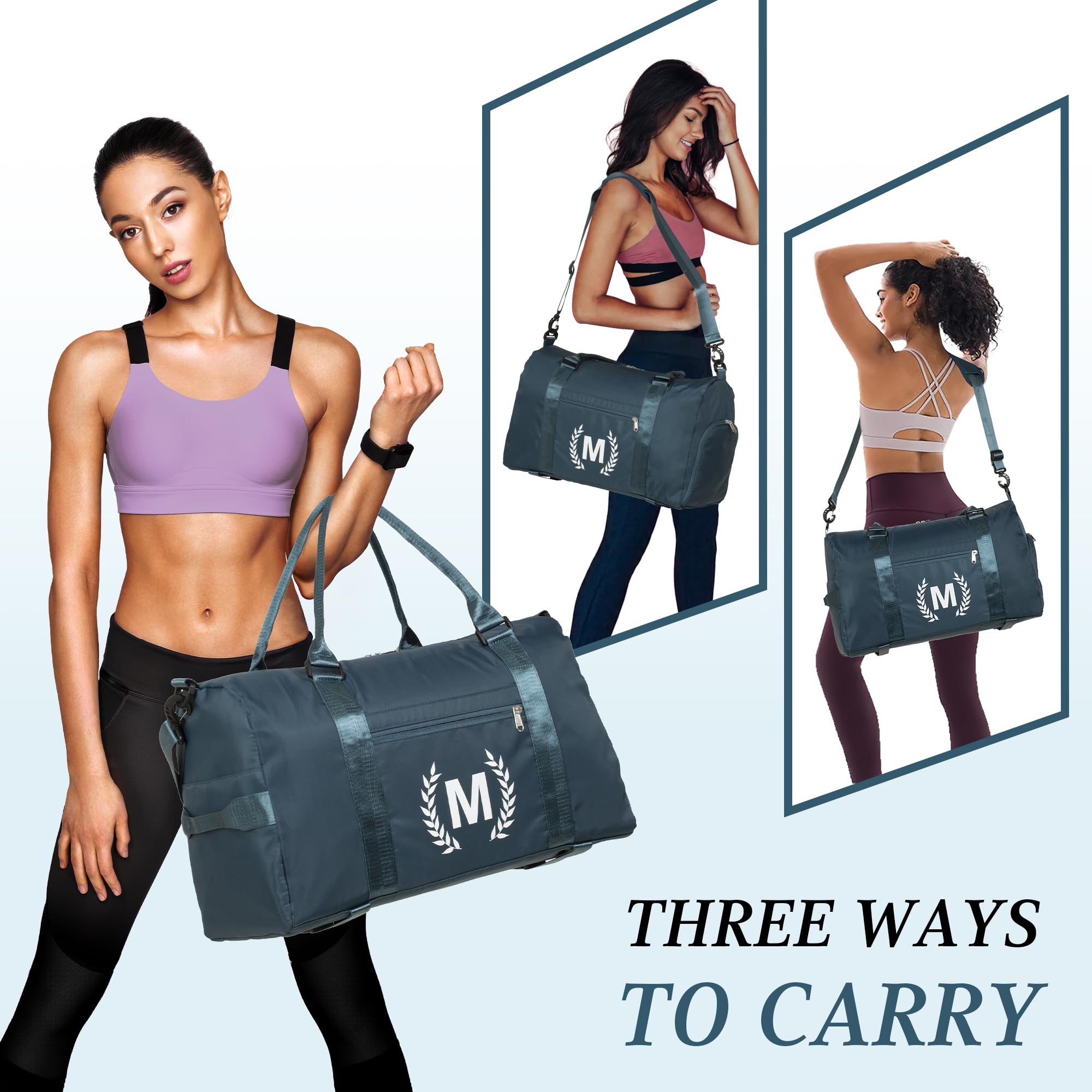 Bolsa de gimnasio para mujer, bolsa de lona personalizada con compartimento para zapatos, bolsa deportiva para yoga y baile, con bolsillo húmedo y correa para alfombrilla., azul, (Peacockblue), C