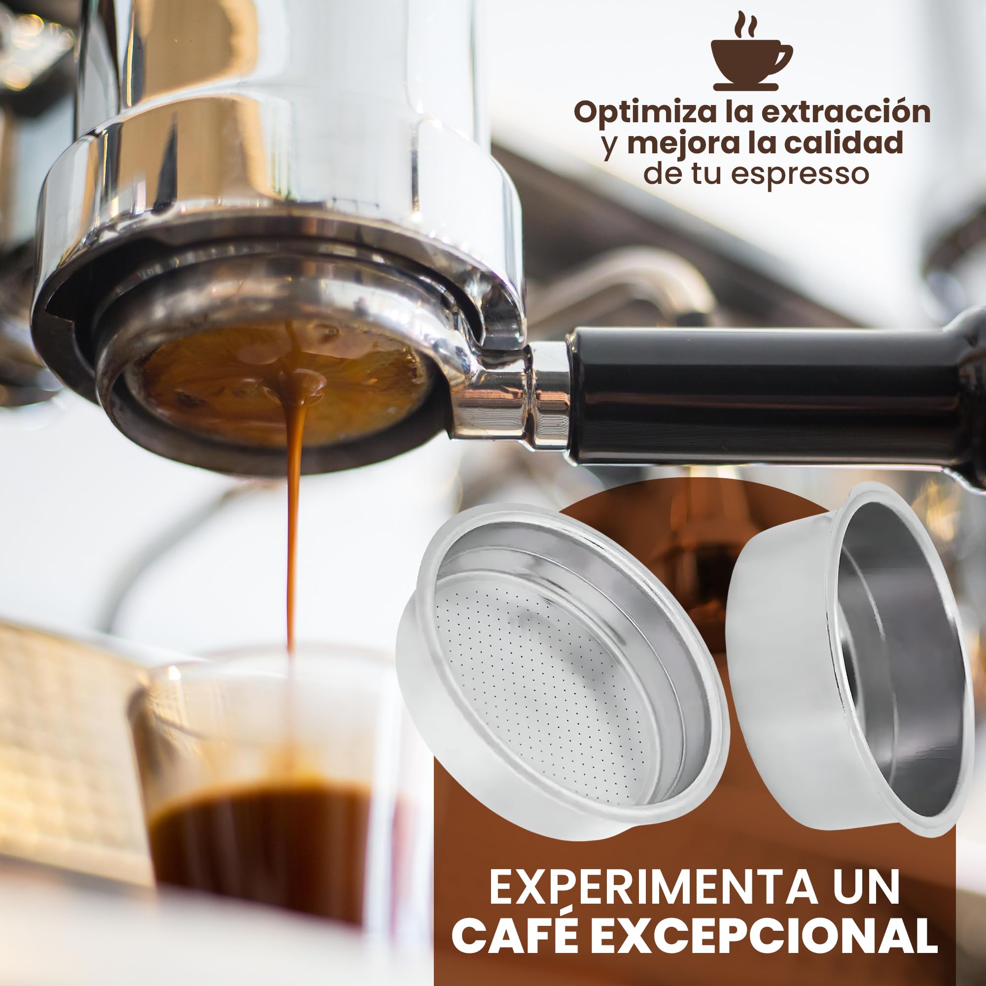 2x1 Filtros Presurizados para Cafetera Cecotec de 1 y 2 Tazas (51mm) - Pack 2 Filtro de Repuesto Resistente y de Fácil Limpieza - Accesorios de Recambio Duraderos para Cafetera Power Espresso Cecotec