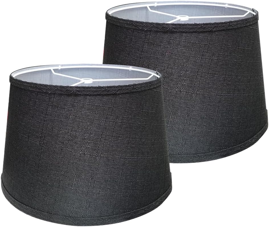 Black Lamp Shades Set of 2, Drum Lampshades for Table Lamps and Floor