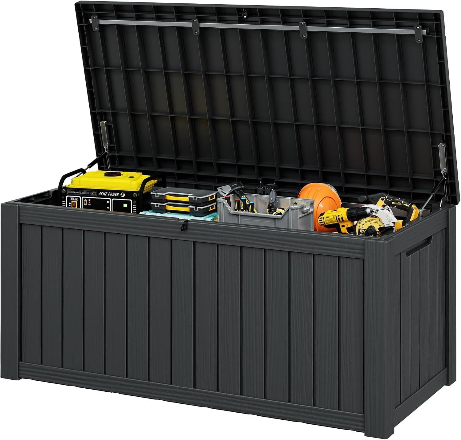 Baulera Exterior Impermeable 130L para Almacenaje Terraza, Rayado Negro
