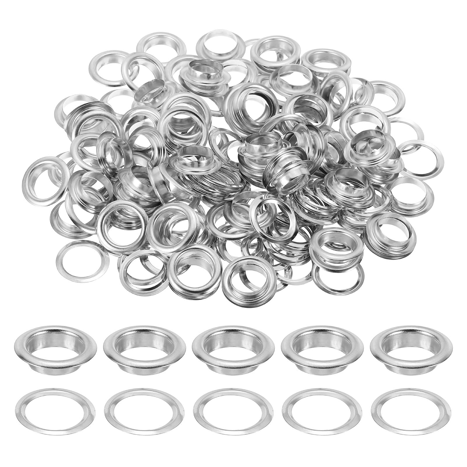 QUARKZMAN 100 Set Occhielli, 10mm Ottone Autoportante Occhielli Metallici con Rondelle per Cinture, Scarpe, Abbigliamento, Nuclei di Perline, Progetti Fai Da Te, Tonargento
