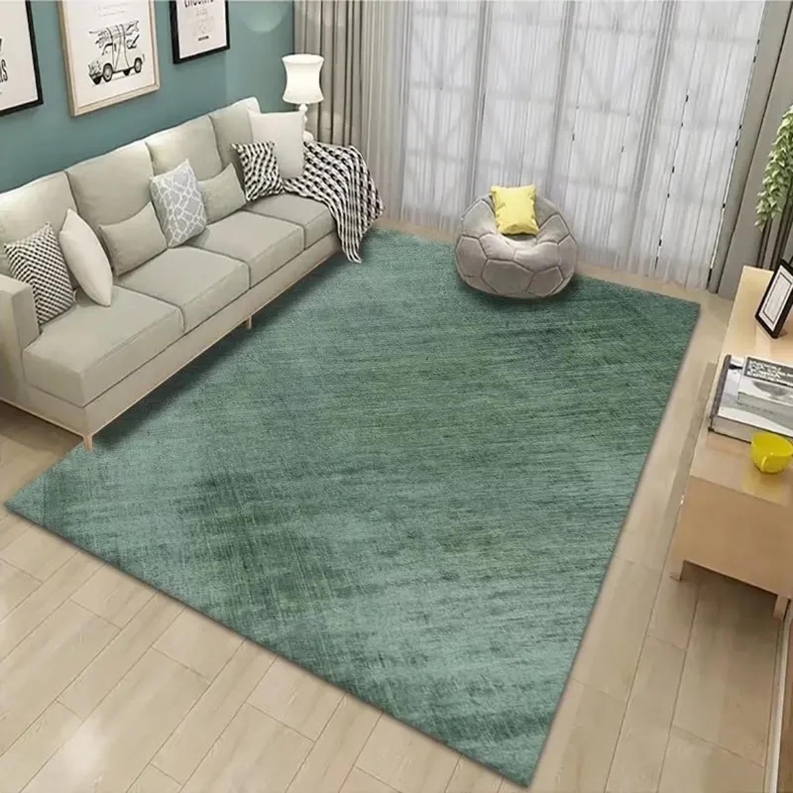 Tapis de luxe salon vert 140x200 cm au fini uni élégant pour décoration chic