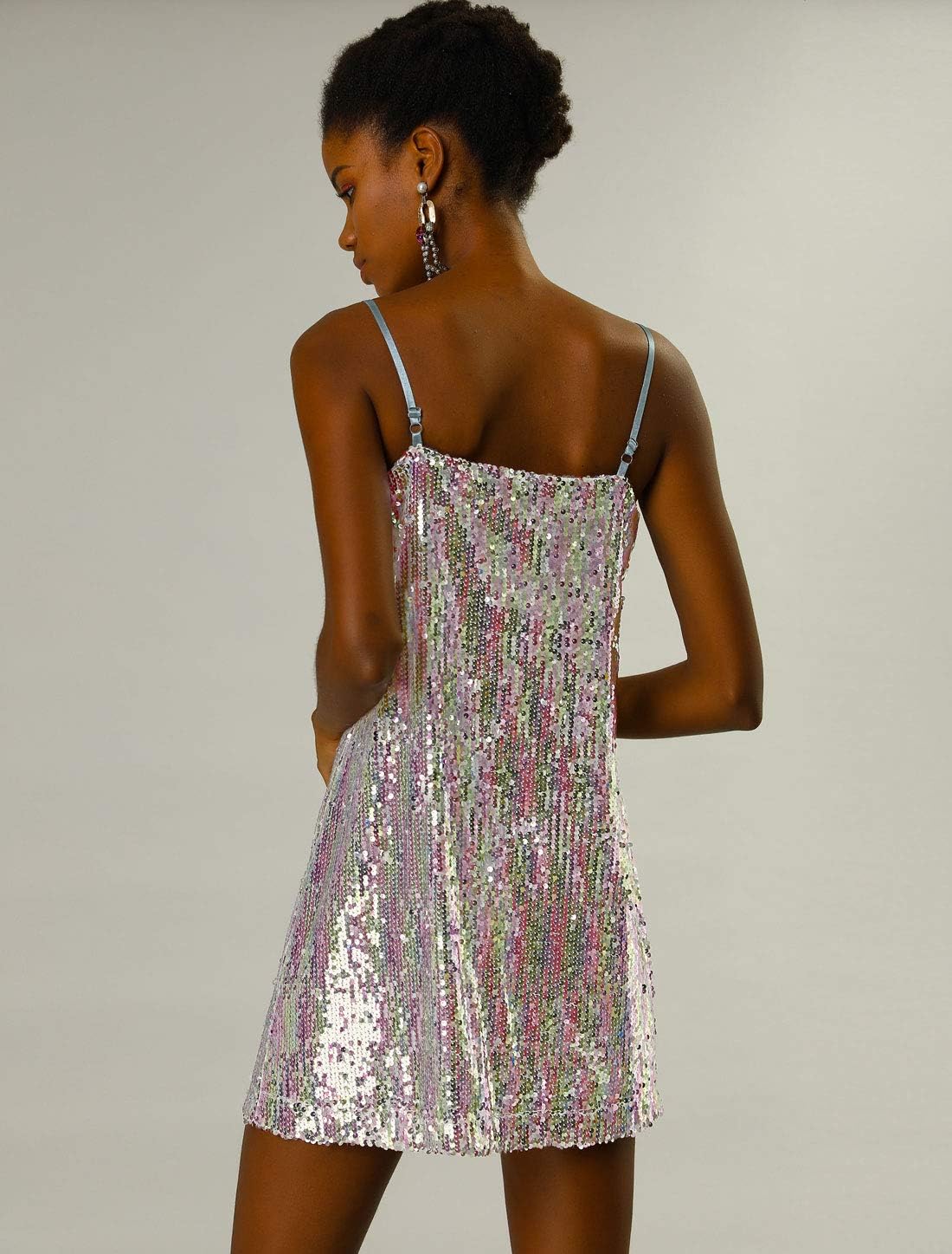 Allegra K Women's Glitter Sequin Dress Spaghetti Strap V Neck Party Cocktail Sparkly Mini Dress Clubwear - Image 6