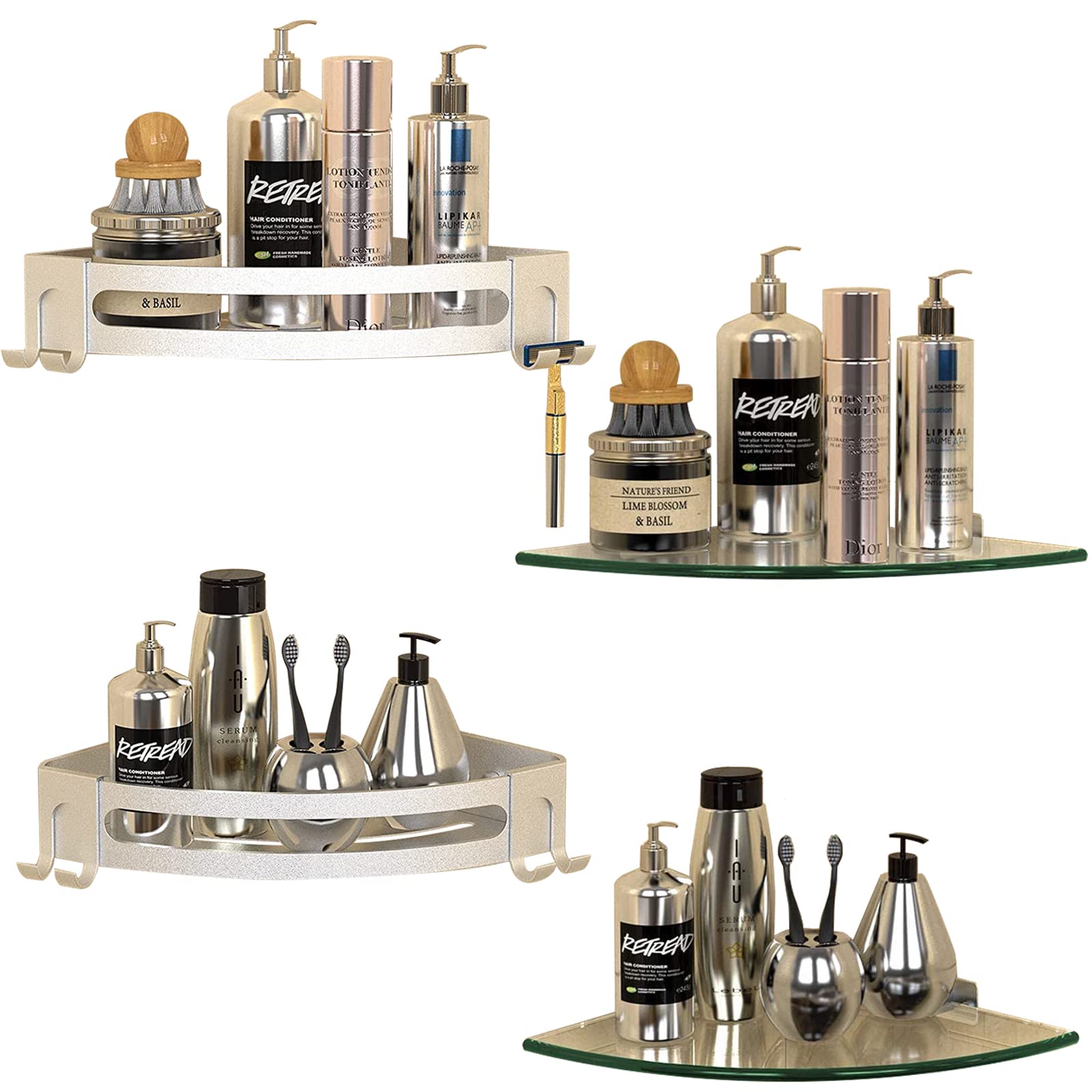 Buy GeekDigg 2Pack Shower Shelves for Tile Walls, Aluminum Corner Shower Basket Caddy for