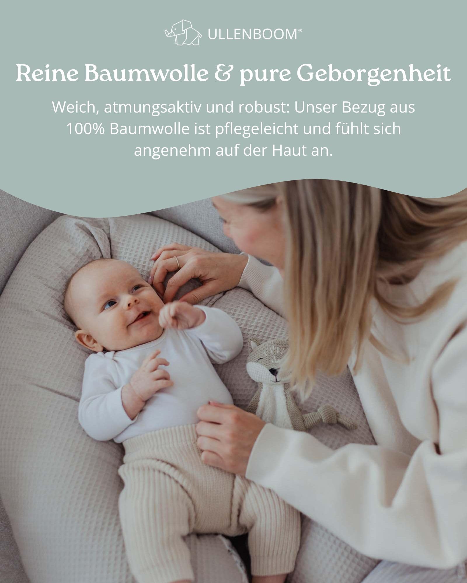 ULLENBOOM Stillkissen 190 cm - 100% OEKO-TEX Materialien, Ideal als Schwangerschaftskissen & Seitenschläferkissen - Stillkissenbezug 100% Baumwolle, Füllung: Mikroperlen, Sand