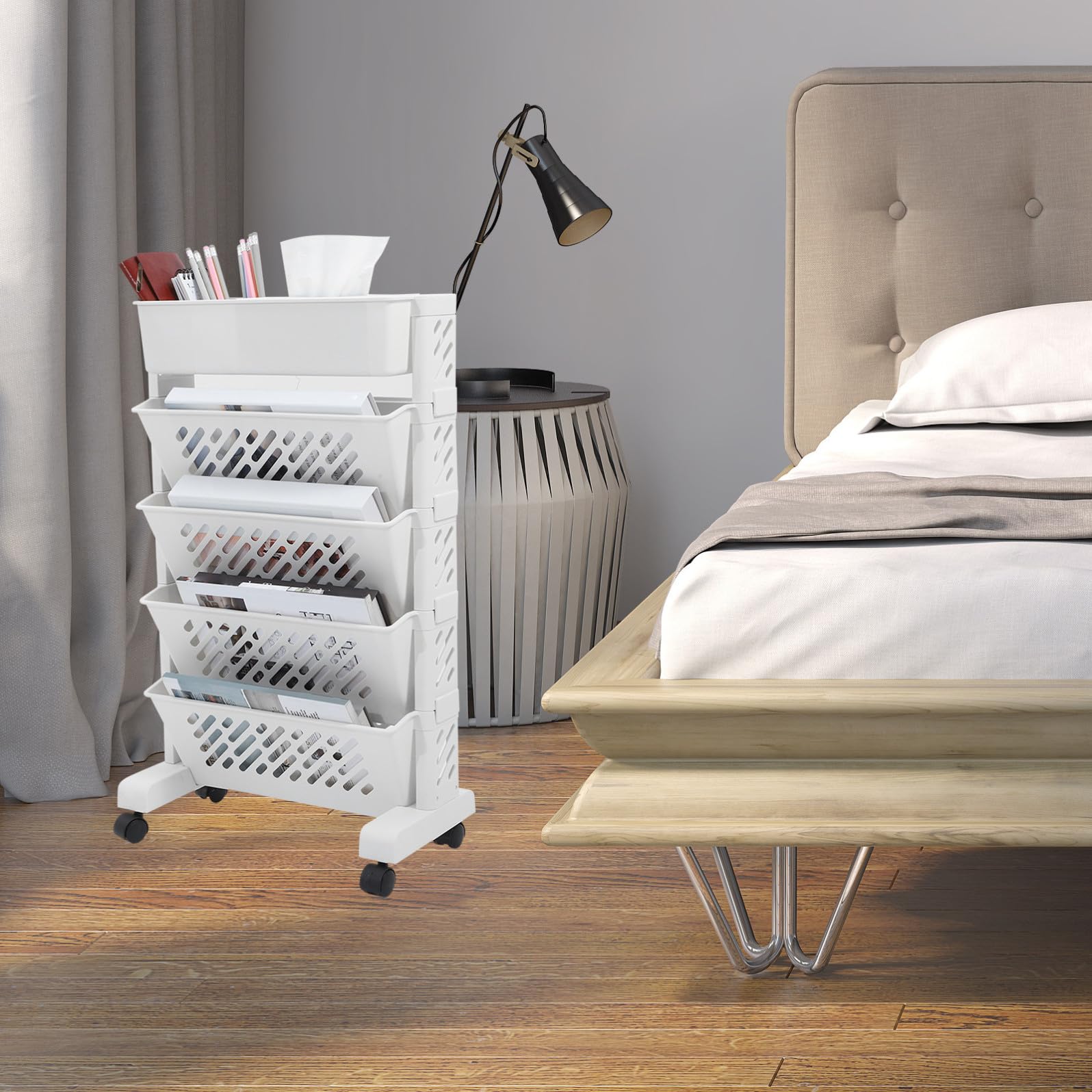Scaffale Portaoggetti Espandibile Multi-strato Bianco in Plastico Resistenza All’usura e Capacità di Carico Elevata, Organizer Cucina e Libreria Scaffale per Ripiani e Scaffali