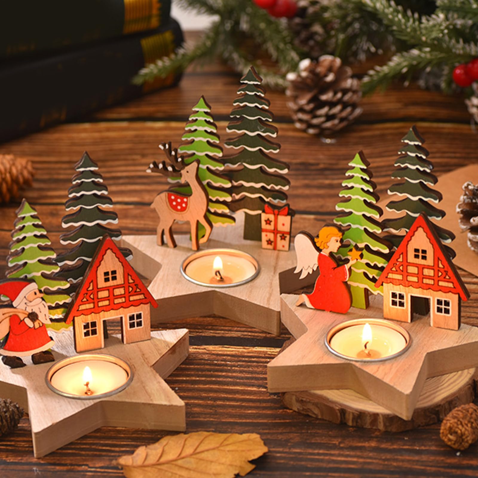 Amazon.co.jp: Qaonsciug 木製ホルダー 手作りキャンドルホルダー