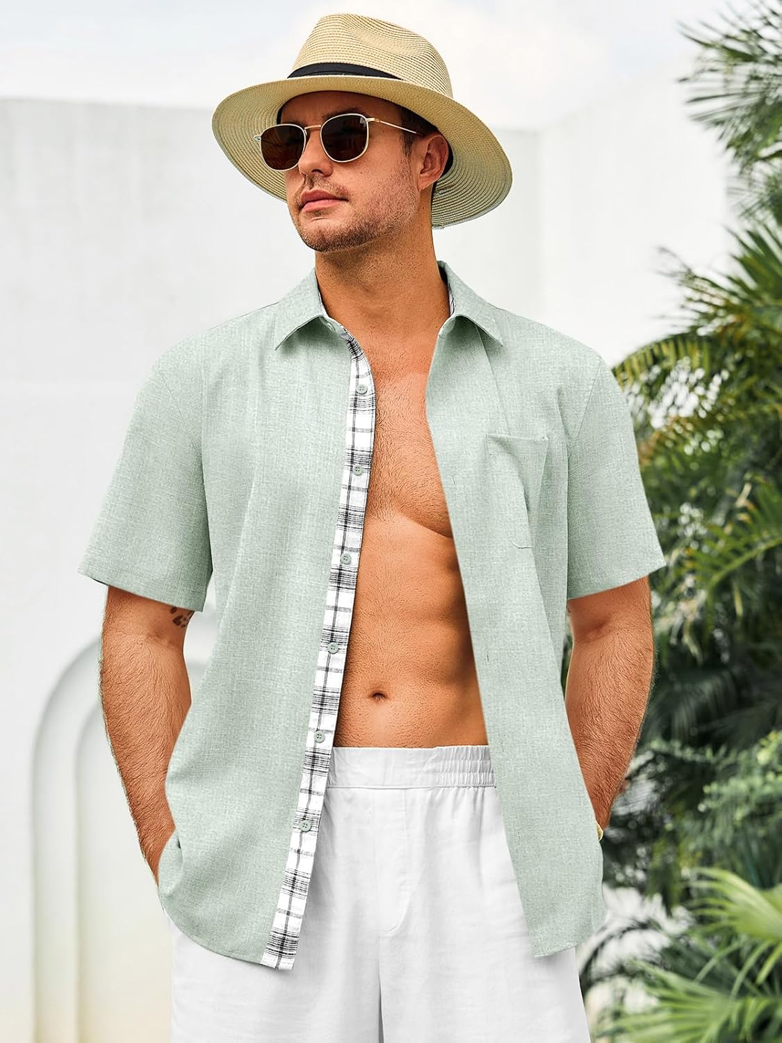 Runcati Mens Short Sleeve Shirt Button Down Casual Summer Beach Shirts Vacation Wedding Tops with Pocket - Image 3