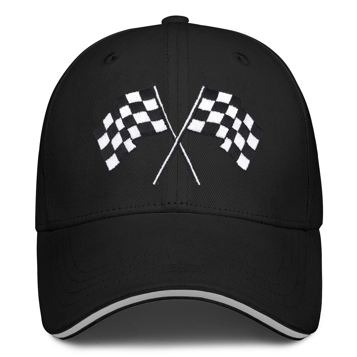 Embroidered Checkered Flags Race Car Flag Pole Hat for Men Women,Adjustable Snapback Racing Baseball Cap