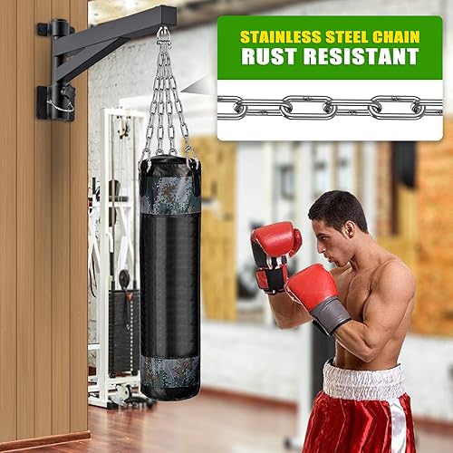 Miniatura 3 de BeneLabel Soporte de pared para bolsa pesada de 24 pulgadas con resortecadenas de acero inoxidable, capacidad de 800 libras, colgador para saco de