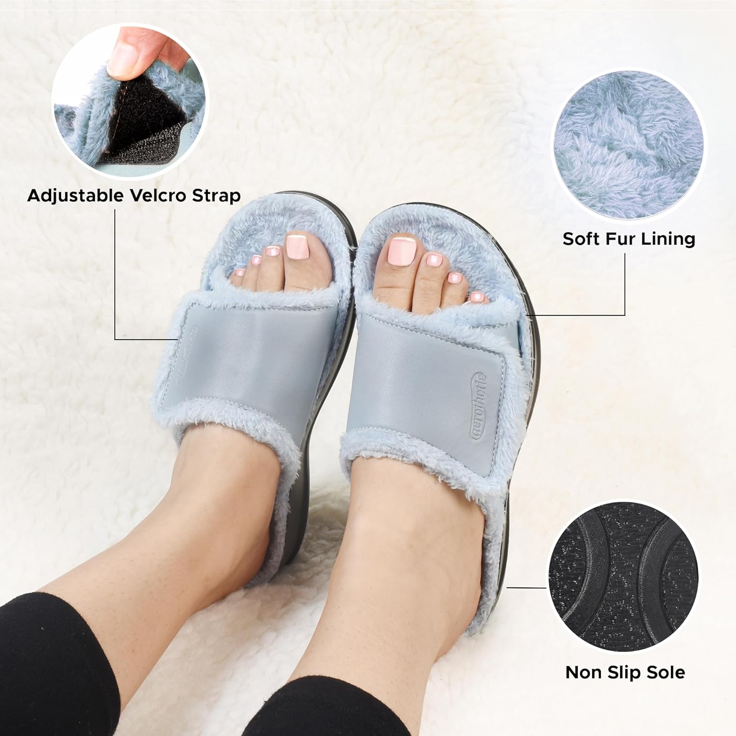 AEROTHOTIC Orthopedic Slippers for Women Indoor and Outdoor House Shoes Fuzzy Slippers With Arch Support for Plantar Fasciitis Relief Bedroom Slides - Image 3