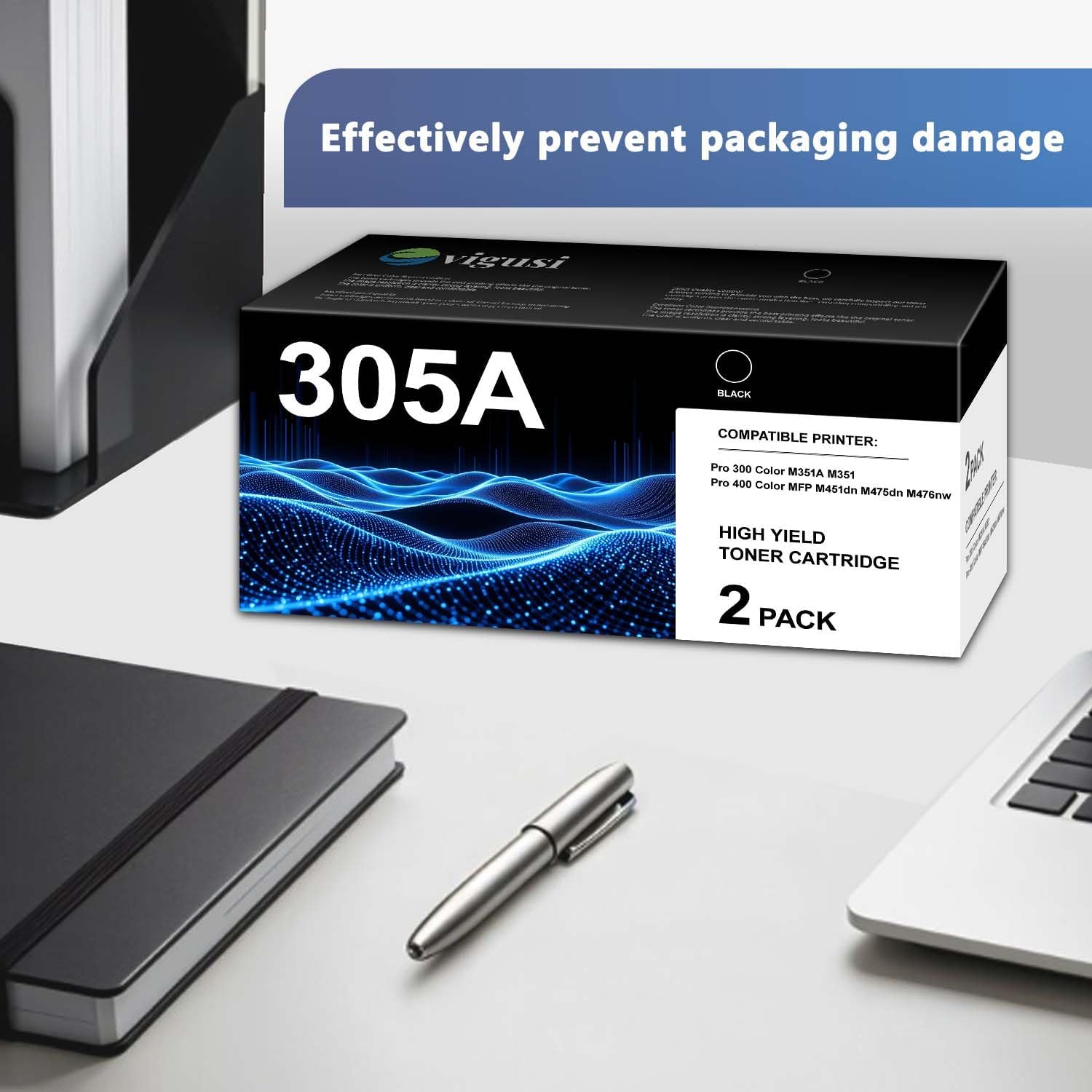 305A Black Toner Cartridges 2-Pack Compatible 305A Replacement for HP 305X 305A CE410A Toner Cartridge for Pro 400 Color MFP M451dn M475dn M476nw Pro 300 Color M351A M351 Printer [ 2,500 Pages ]
