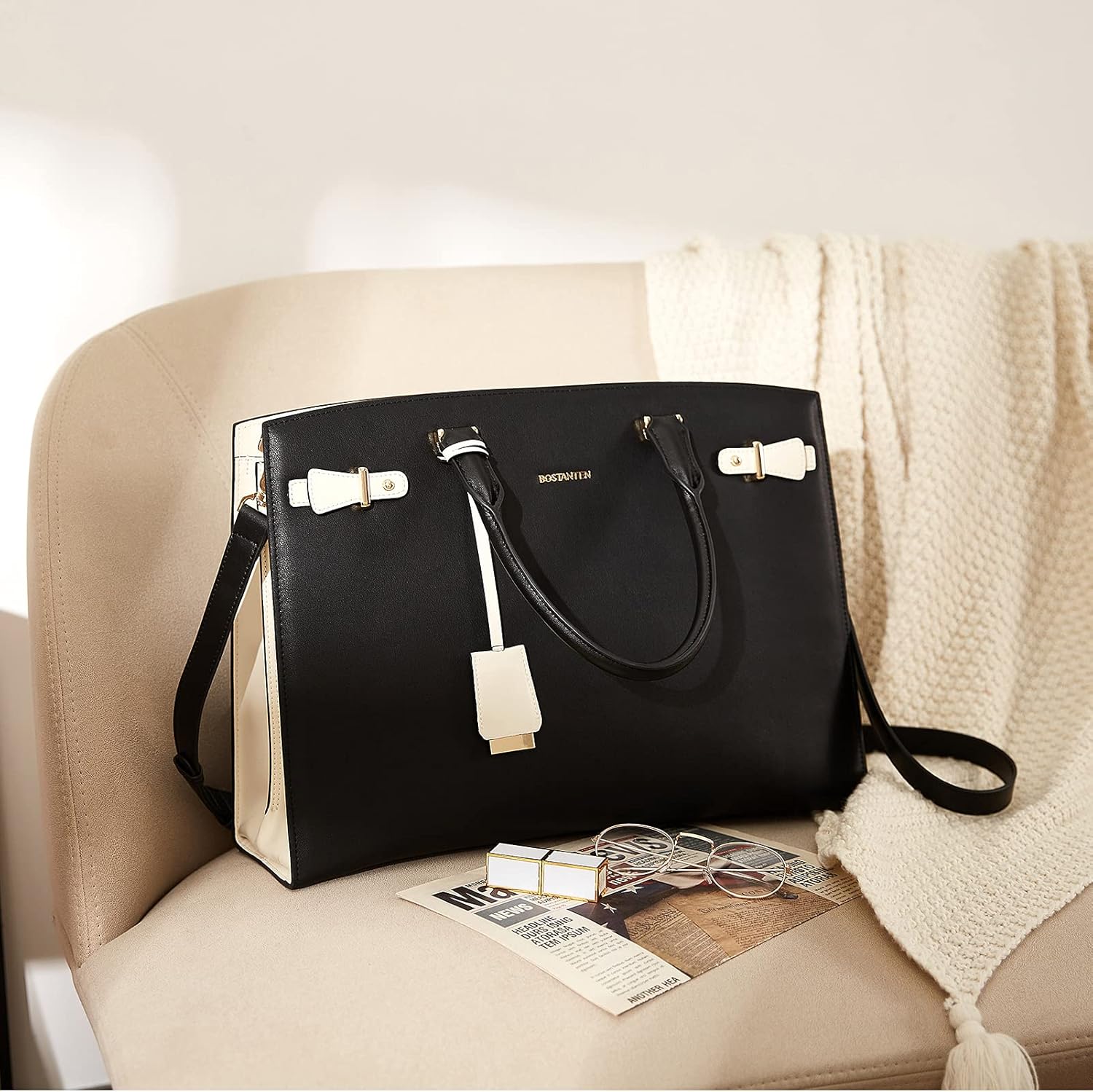 BOSTANTEN Briefcase for Women 15.6 Inch Genuine Leather Laptop Briefcase Shoulder Work Tote Bag Purse - Image 3