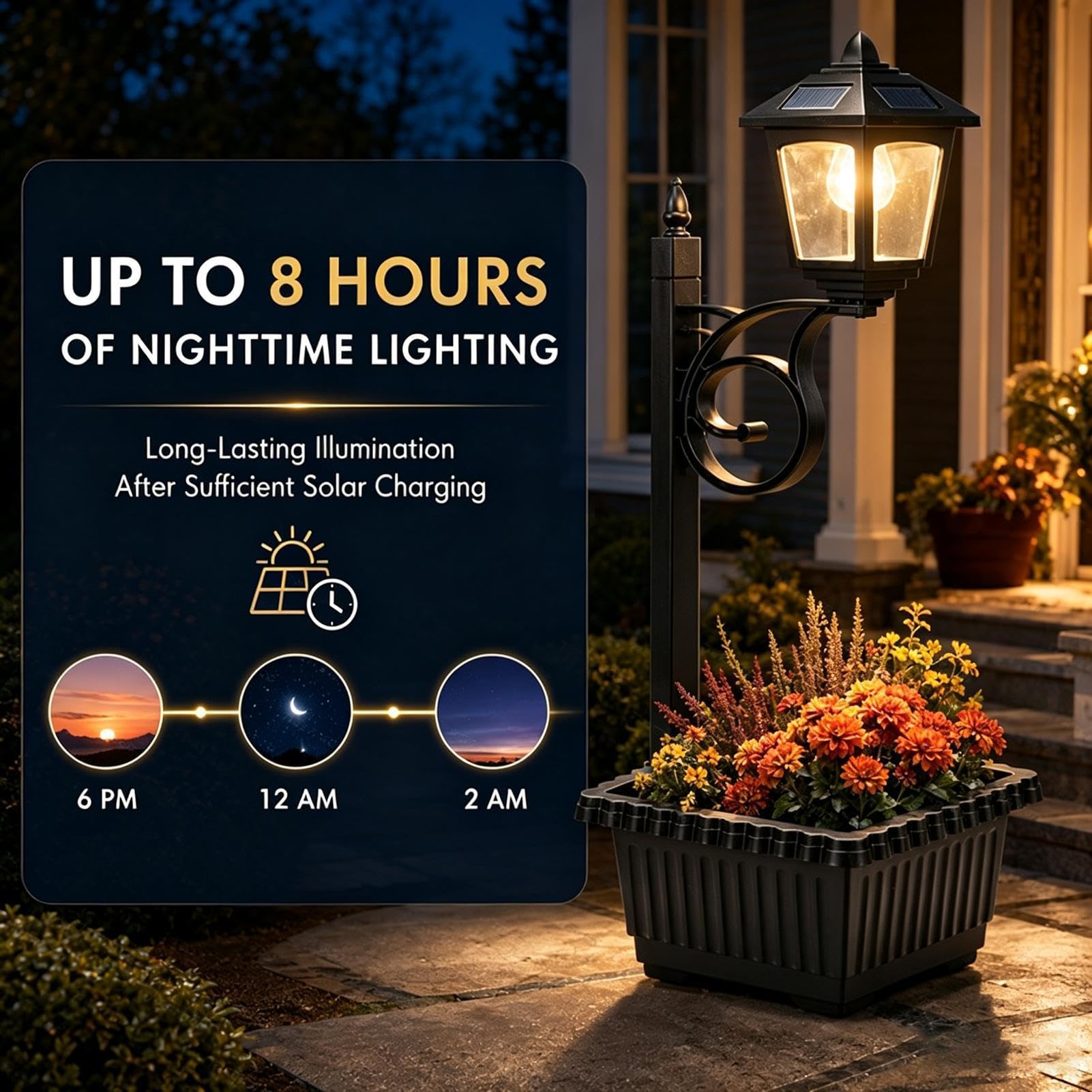 Jardinière avec Lumière Solaire 2-en-1 Pot de Fleurs Extérieur avec
