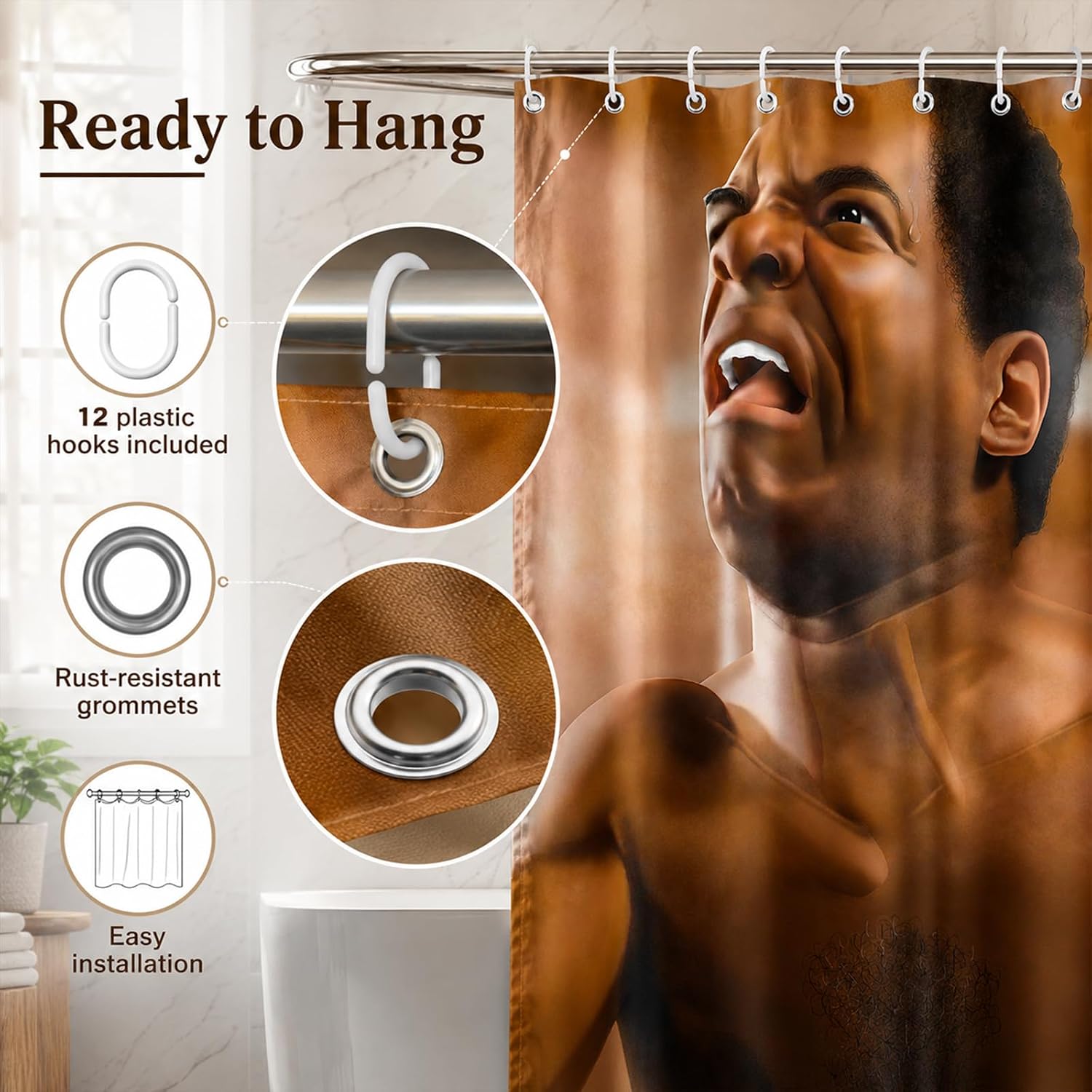 KAIRA Black Men Shower Curtain,Pops Shower Curtain,72 x 72 Inches