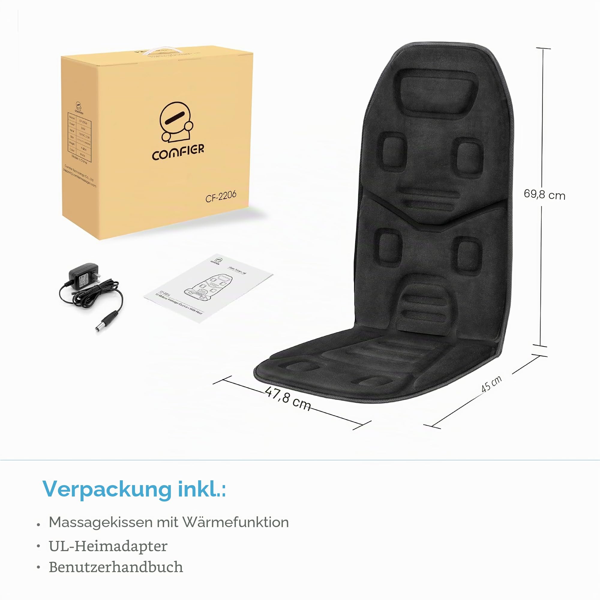 COMFIER Massagesitzauflage mit Wärme - 10 Vibrationsmotoren, Rückenmassagegerät für Stühle, Massagematte für Rücken, Geschenke für Männer/Frauen/Mama/Papa