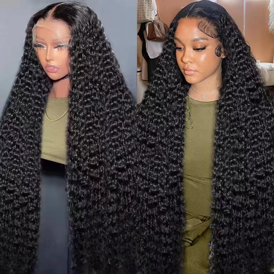 13x6 Deep Wave Lace Front Wigs Human Hair Wigs for Women 200 Density HD Transparent Deep Curly Lace Frontal Wigs Human Hair Pre Plucked with Baby Hair Natural Color 32 Inch