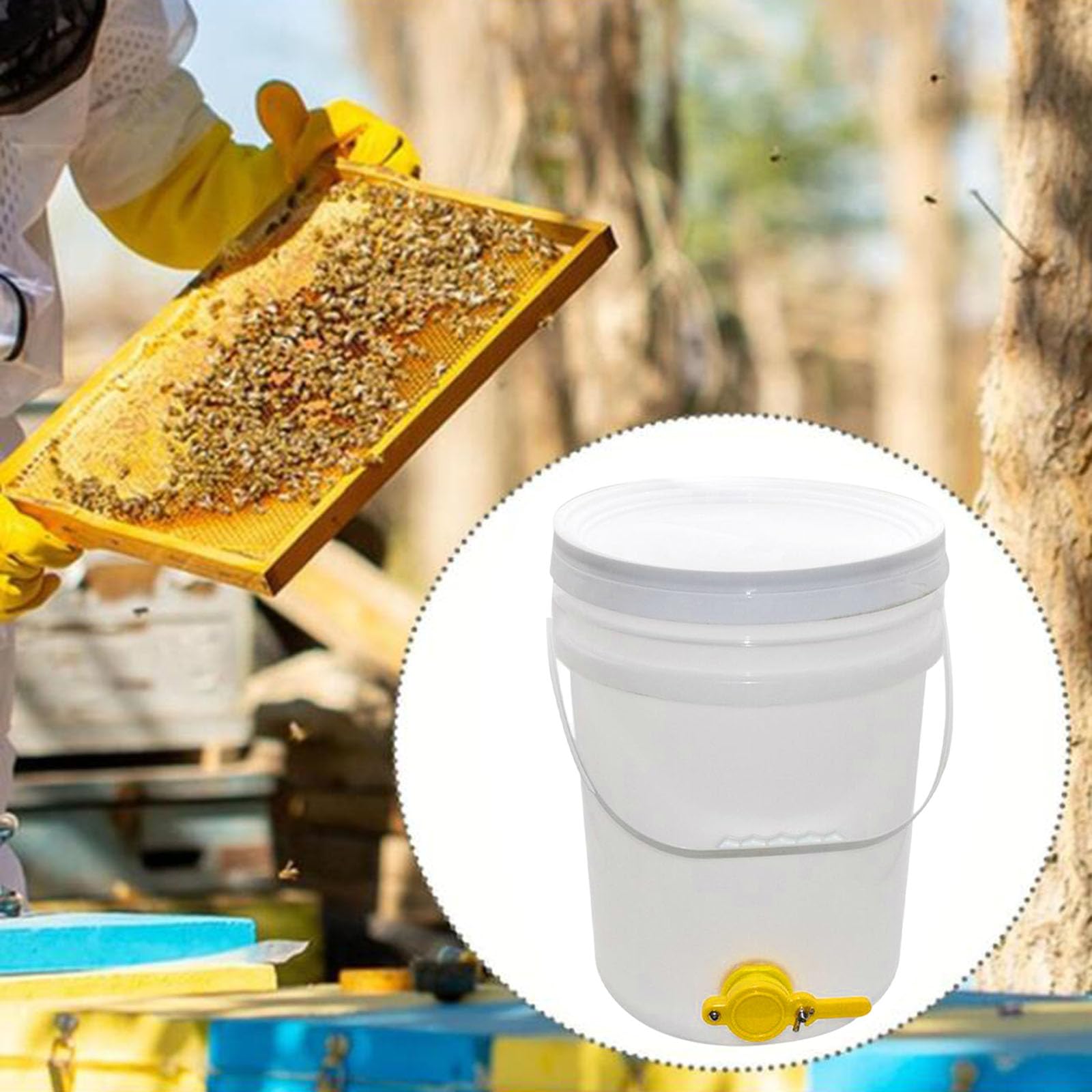 Seau pour de Miel, Seau de Remplissage de Miel, Dispositif d'extraction, Convient à Un Usage Alimentaire Distributeur de Sirop avec Robinet et Couvercle, pour L'apiculture, 15l