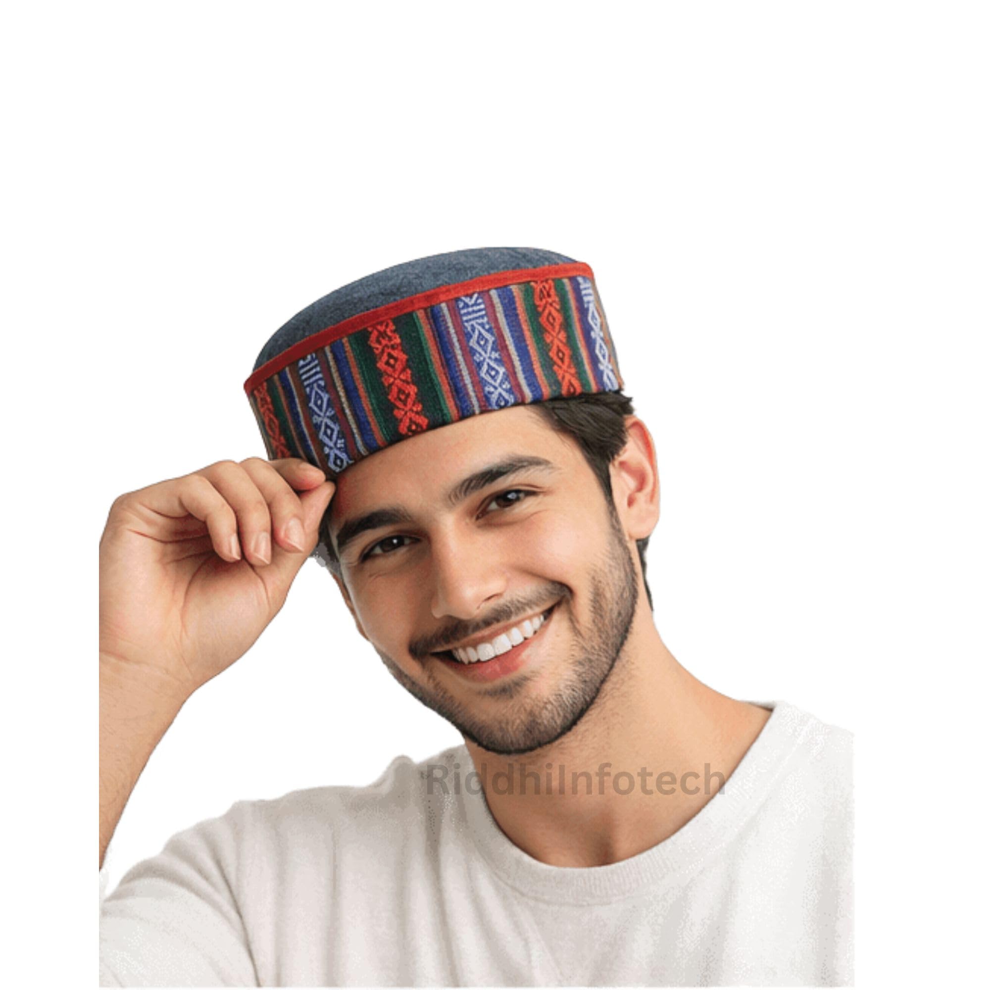 RiddhiInfotech Traditional Himachali Kullu Cap for Men | Wool Blend Round Topi with Multicolour Handwoven Band | Winter Ethnic Cap for Festivals, Weddings & Cultural Wear (1 Pc, Free Size)-picture-16