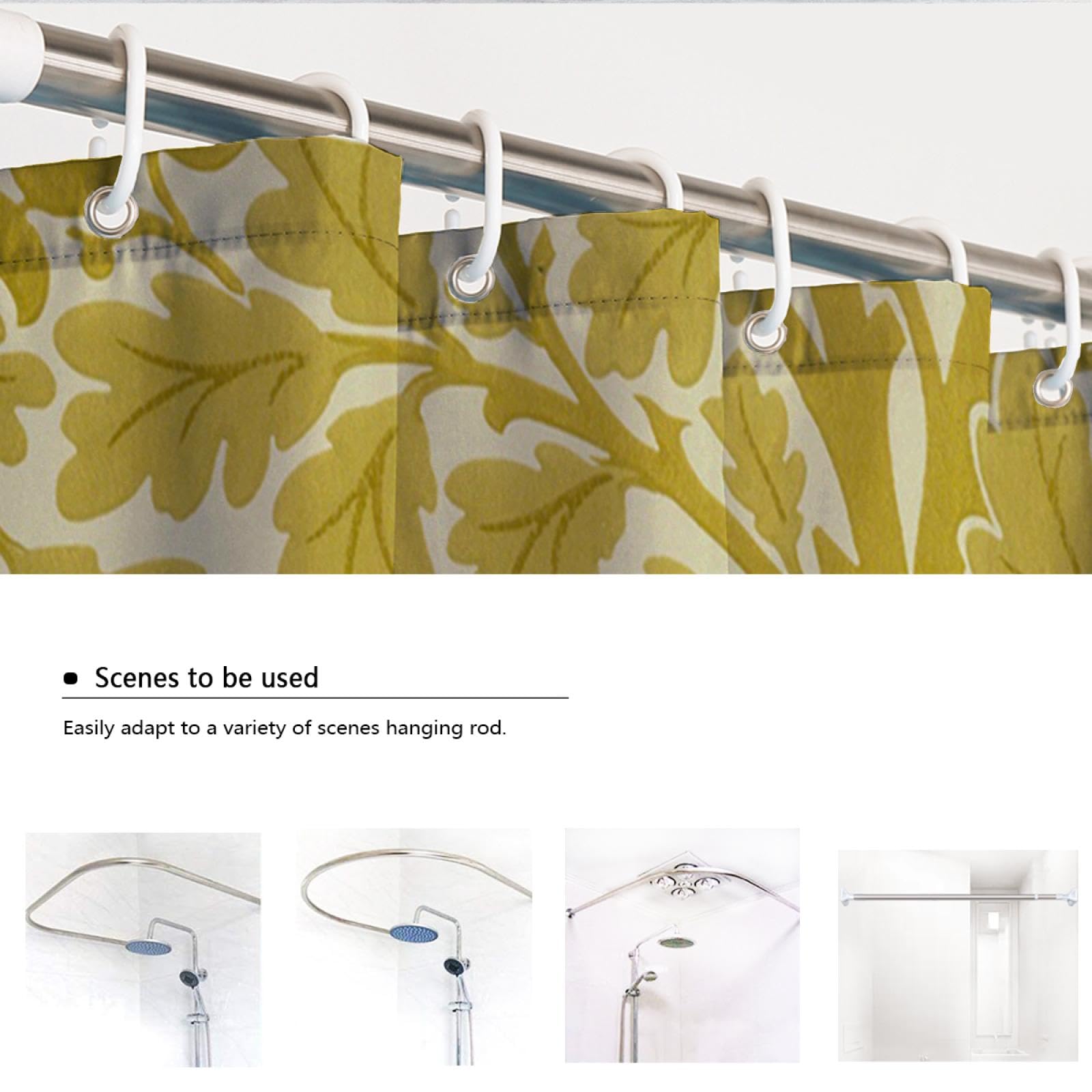 Cortina de Ducha con Estampado de Hojas botánicas Amarillas Decoración de baño Moderna y Brillante Cortina de Ducha de bañera de Tela de poliéster Impermeable con Ganchos 240Bx200Lcm