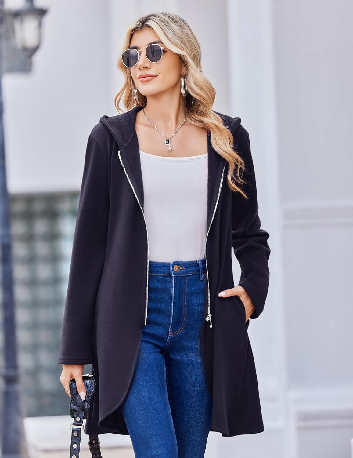 Zeagoo Women's Fall Jacket 2025 Zip Up Hoodies Long Sleeve Long Tunic Sweatshirts Oversized Fleece Casual Coat with Pocket - Image 4