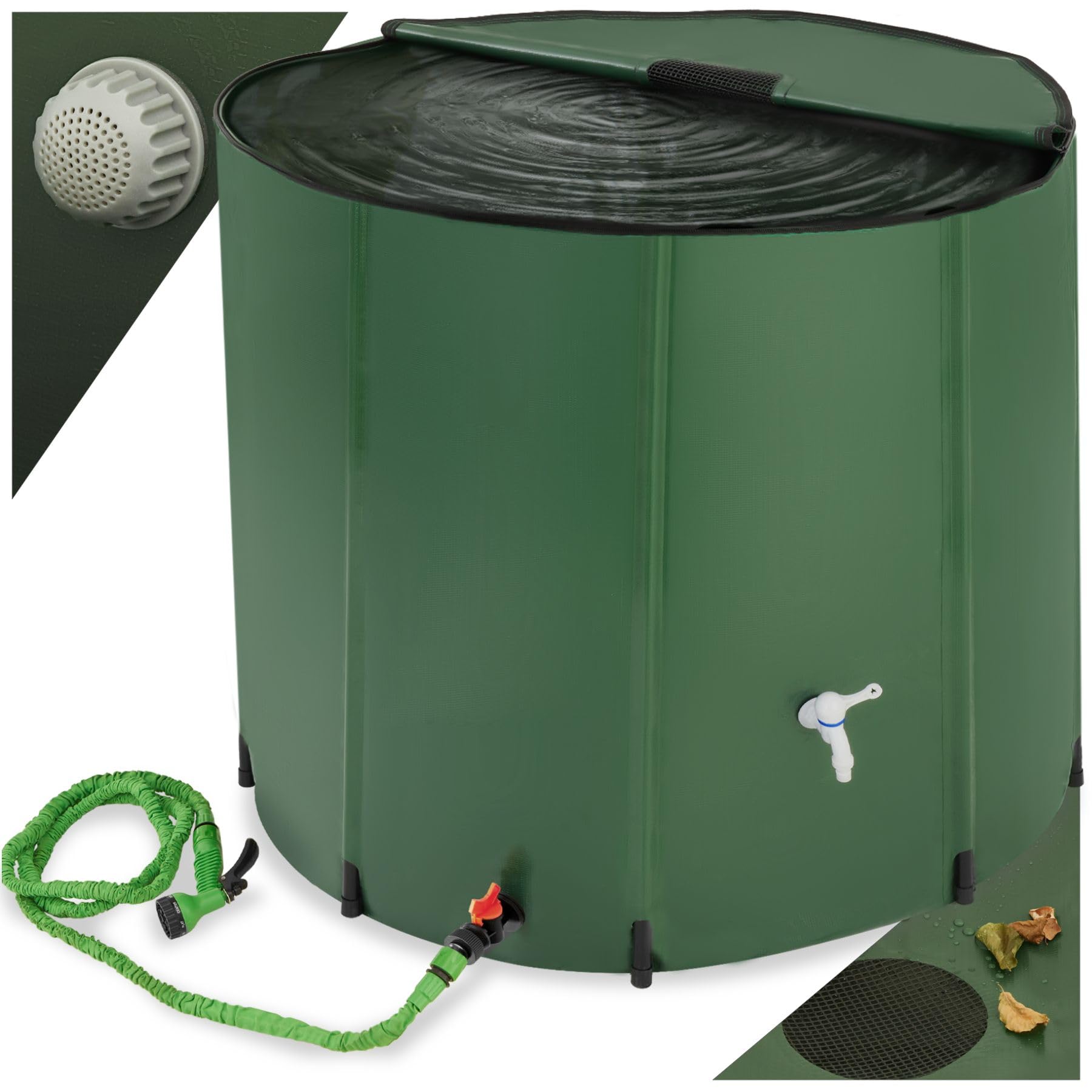 tectake Regenwassertank für Garten und Camping – Faltbare Regentonne 750 L mit Deckel und Hahn