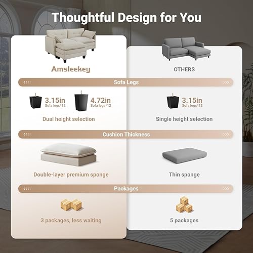 Miniatura 3 de Sofá Seccional Modular, 111.5" en Forma de U de Pana Cómodo Sofás Seccionales para Sala de Estar, Sofás Nube de 3 Plazas con 2 Otomanas Móviles,