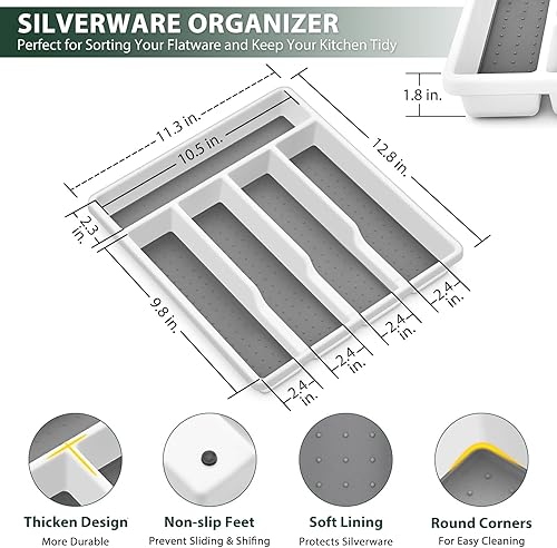 Miniatura 3 de E-far Juego de cubiertos martillados con organizador, 49 piezas de cubiertos de acero inoxidable para 8, juegos de utensilios de cocina con
