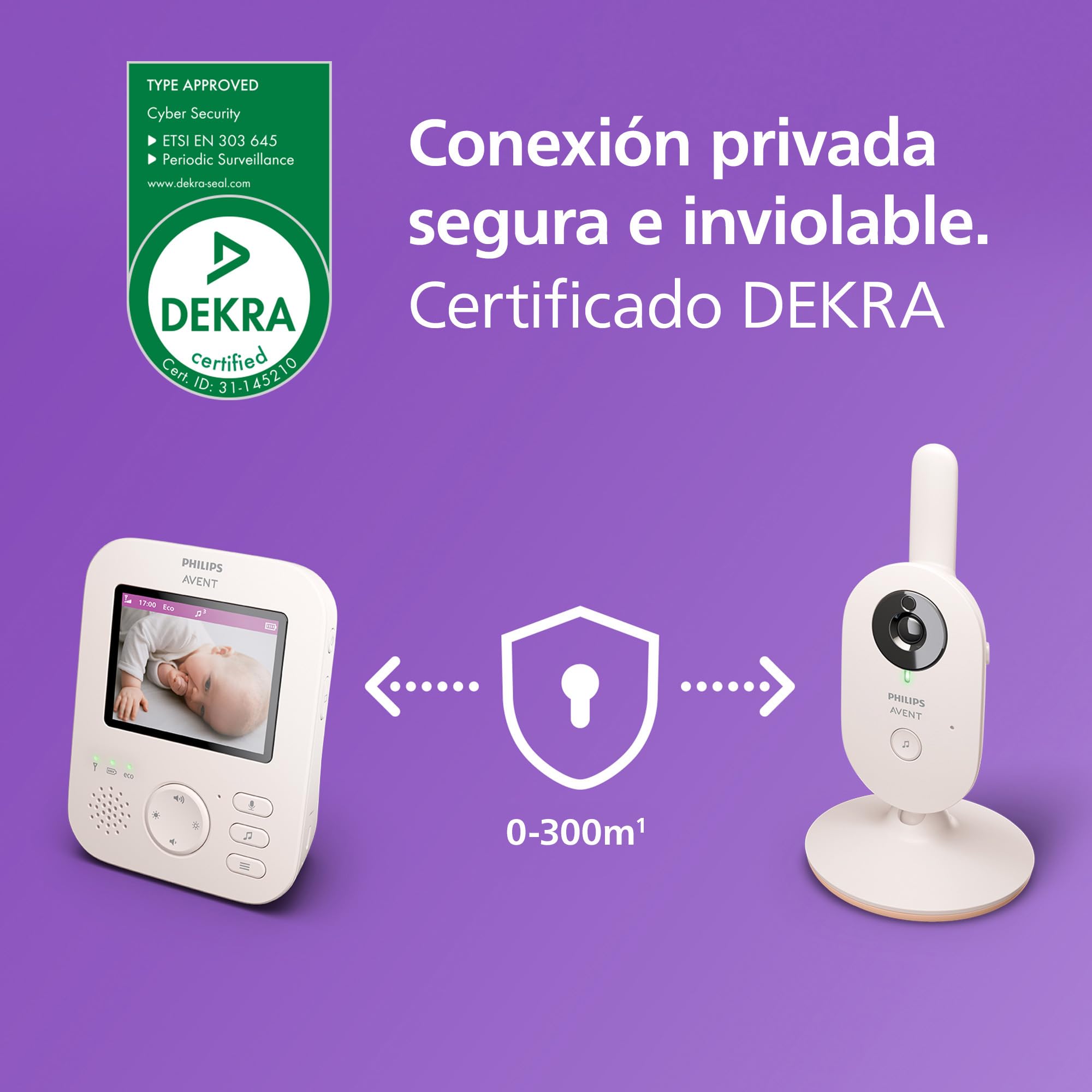 Philips Avent Vigilabebés con Vídeo: Certificado DEKRA, Privado y Seguro con Cámara y Audio, con Pantalla de 2,8", Zoom 2X, Visión Nocturna, Audio Bidireccional y Nanas, SCD881/26