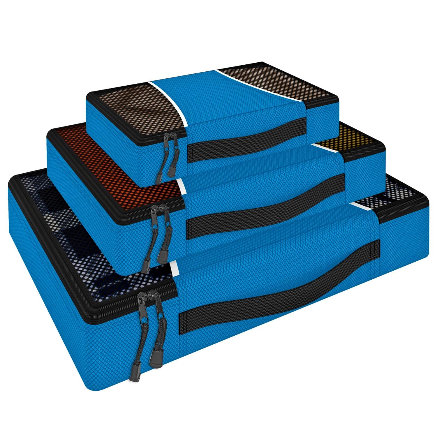 Vinsani Blue 3 Piece Packing Cubes Set Suitcase Travel Organiser Holiday Travelling Essentials Waterproof Breathable Multiuse Clothes Toiletries Bag Luggage Carry On Compression Storage Bags –